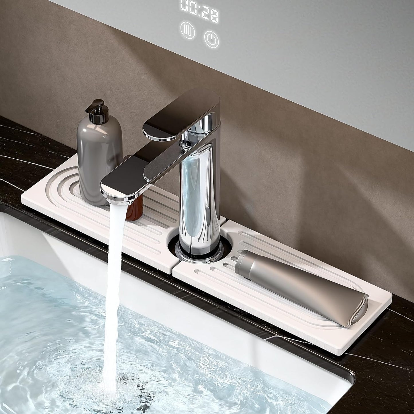 Bar Soap Holder, Diatomite Quick Drying Tray, Kitchen Drying Mat, Faucet Splash Guard for Bathroom Counter, Faucet Mat, Bathroom Tray, Drying Mat, Bathroom Decor (WHITE, 15.8 * 4")