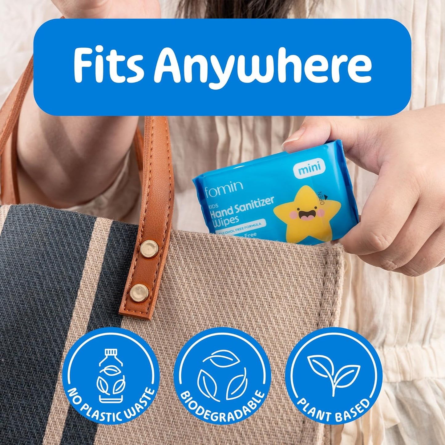 Fomin Mini Hand Sanitizer Wipes 16 Pack (8 Count) - Variety Pack Mini Wet Wipe - pH Balanced, Biodegradable, Antibacterial On The Go Hand Sanitizing Wipes - Hypoallergenic, Plant-Based Travel Wipe