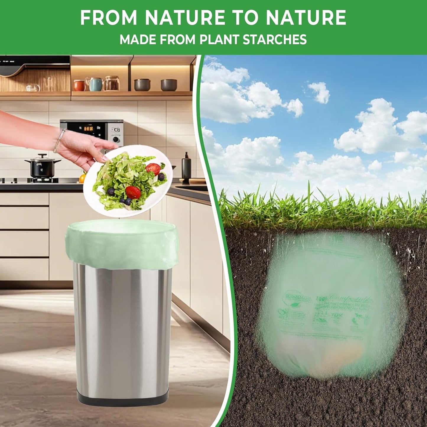 Compostable Trash Bags, 13 Gallon / 49.2 Liter, 45 Count, Extra Thick 0.9 Mil Tall Kitchen Food Scrap Bin Liners, Certified by BPI, CMA & OK compost HOME