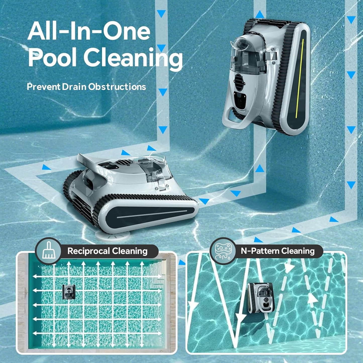 Cordless Robotic Pool Cleaner -Pool Vacuum 180W Brushless Motor, 45,000Pa Suction, Wall Climbing, Sonar Navigation, 3 Modes Automatic Pool Robot for Inground & Above-Ground Pools Up to 2150 Sq. Ft.