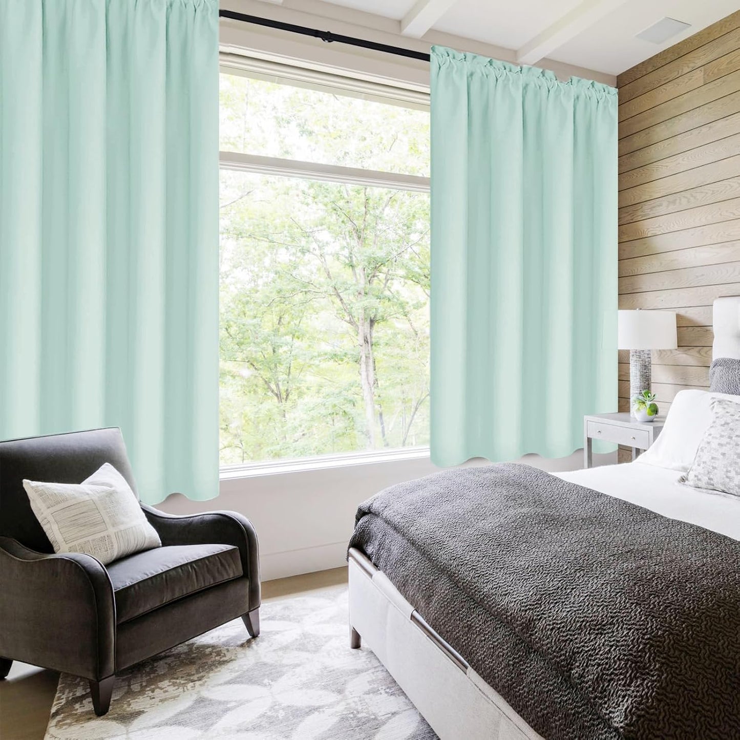 DWCN Blackout Curtains for Living Room Thermal Insulated, Energy Saving & Noise Reducing Bedroom Curtains, Mint Green, W 42x L 45 Inch, Set of 2 Rod Pocket Curtain Panels