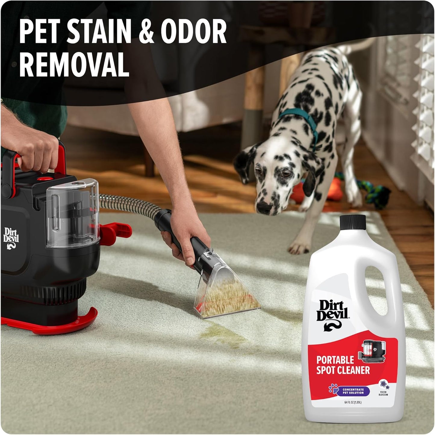 Dirt Devil Pet Portable Spot Cleaner Solution, 64 oz., Fresh Blossom Scent, Upholstery and Carpet Shampoo Solution, Eliminates Pet Messes and Odors, Pair with Dirt Devil Portable Spot Cleaners