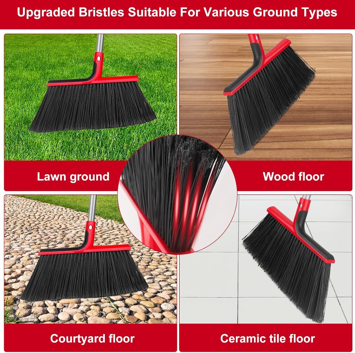 Angle Broom with 58″ Long Handle – 14″ Wide Stiff Bristles for Indoor & Outdoor Sweeping, Garage, Patio, Deck, Courtyard, Concrete, Leaves & Debris Removal