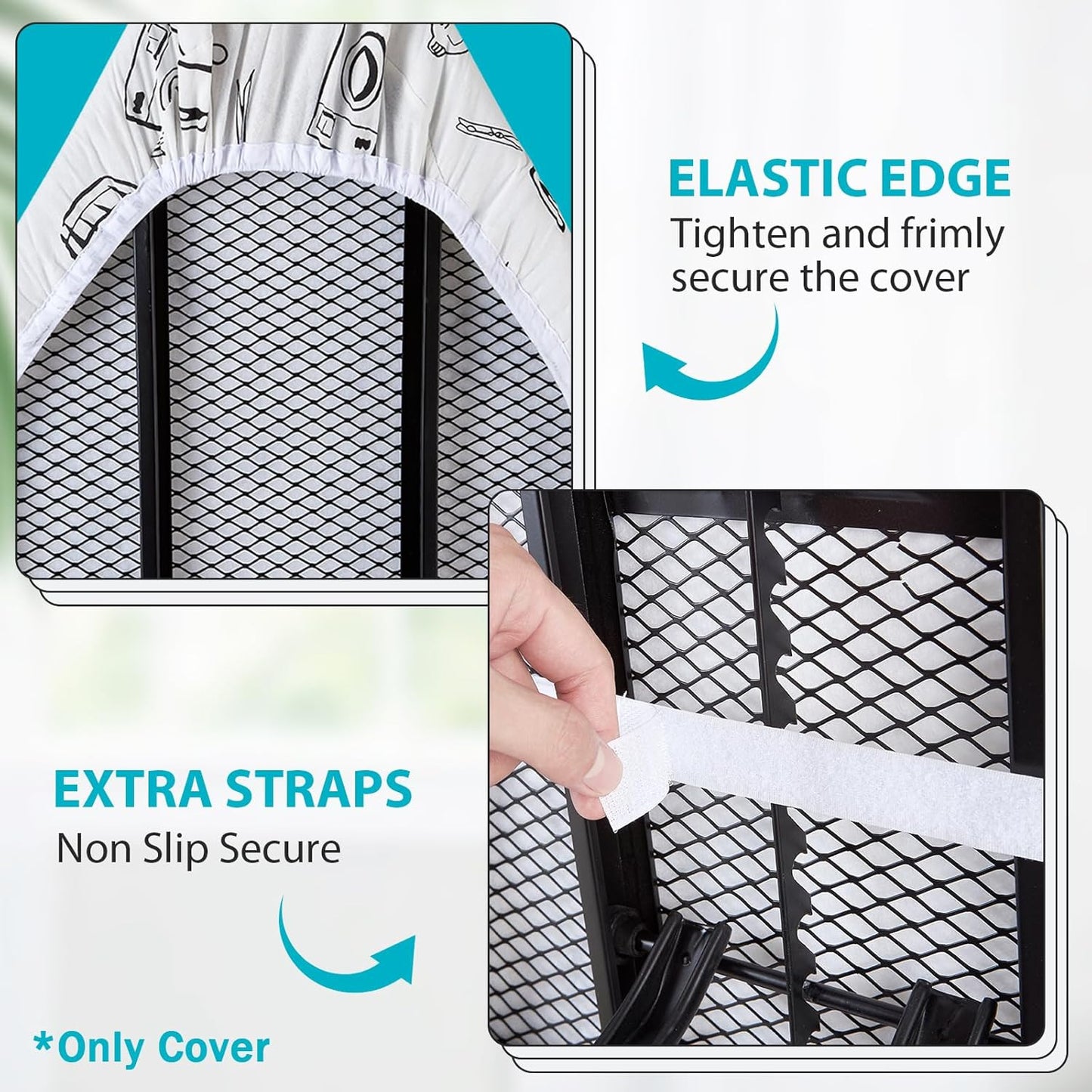 Extra Wide Ironing Board Cover and Pad 18 x 54 inch Heat Reflective with Hook and Loop Fasteners, Thick Padding with Elasticized Edges, 3 Layers Iron Board Cover (White)