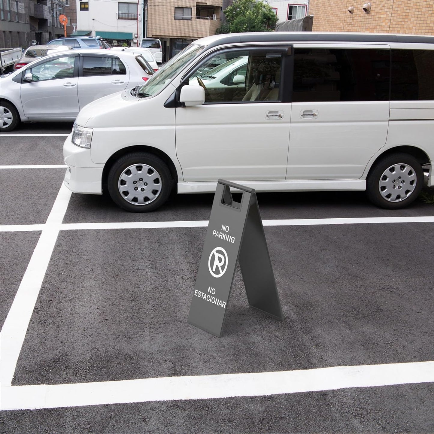 Stainless Steel No Parking Sign Portable Foldable Handle 2-Pack (Black)