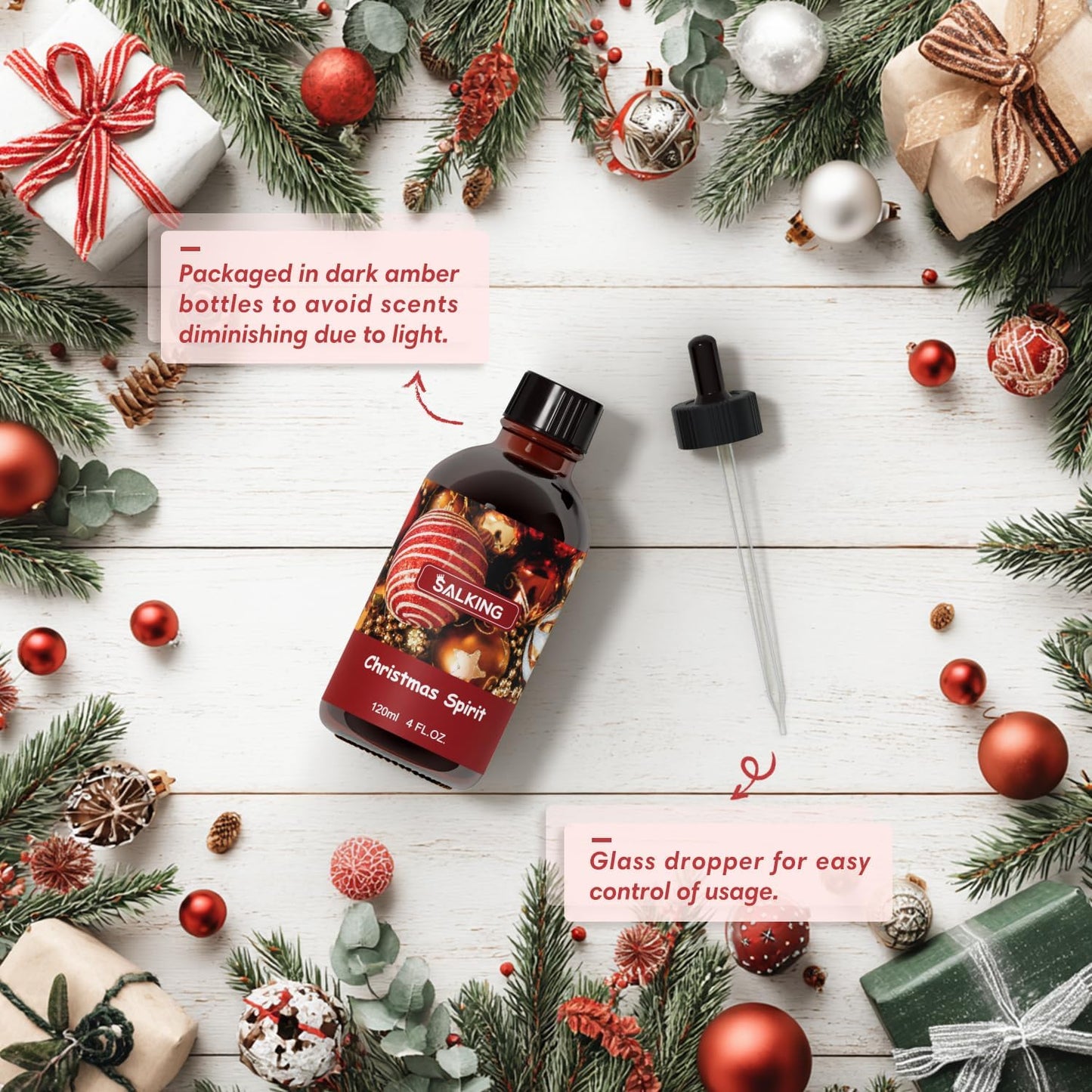 SALKING Christmas Spirit Fragrance Oil, 120ml (4 Fl Oz) Premium Essential Oils for Diffuser, Candle Scents for Candle Making, Soap Making Supplies, Diffuser Oil Scents, Holiday Gifts