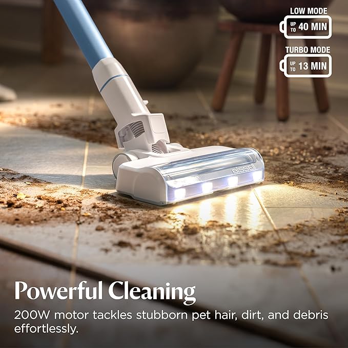 Bissell PowerClean 200W Self-Standing Cordless Vacuum w/Tangle Free Brush Roll, Removeable Battery, Wall Mount, Upholstery Tool & Bright Headlights, 4173