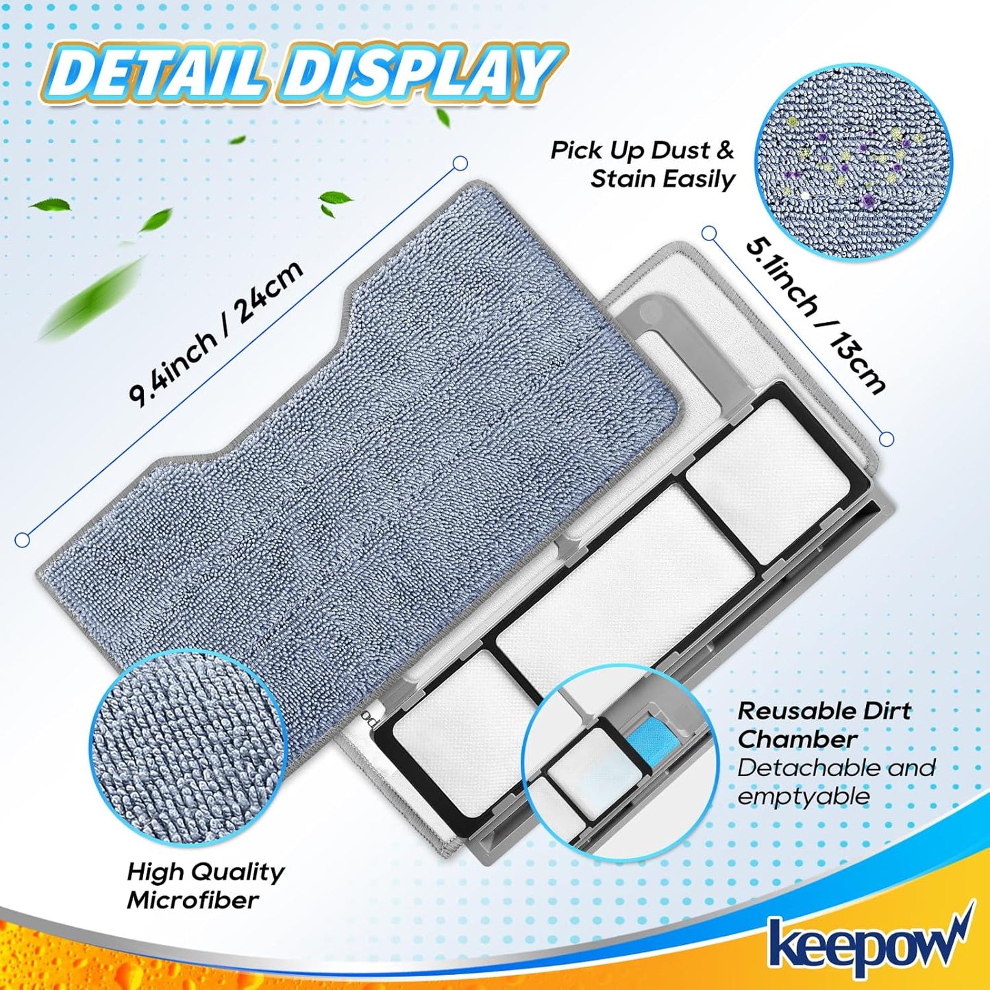 KEEPOW Reusable Mop Replacement Pads Compatible with Shark Vacmop VM252 VM200P12 VM252P10 VC205 VM190 VM200 QM250 VM250, Microfiber Mop Vac Pads Refills with Upgraded Design(1+2+4 Pads)