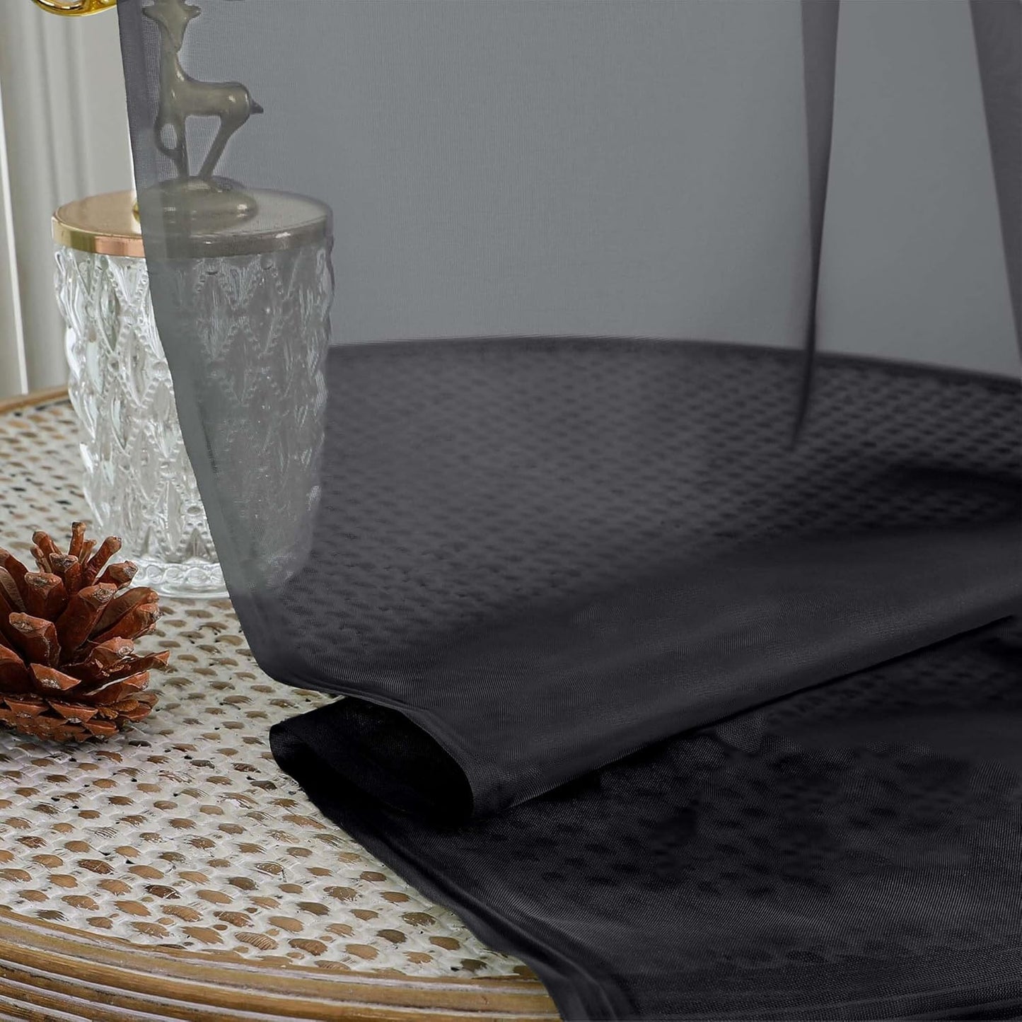 Chyhomenyc Extra Long Black Sheer Curtains 120 Inches Long 2 Panels, Light Filtering Black Curtains for Living Room, Soft Gentle Voile Rod Pocket Bedroom Window Drapes, 59Wx120L Inch, 10FT, 2PCS