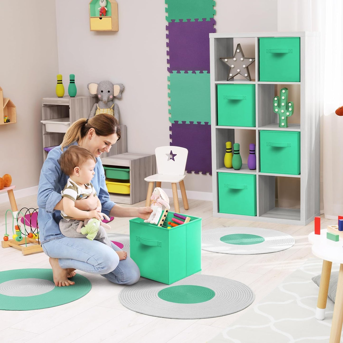 Sorbus 13 Inch Storage Bins - Sturdy Collapsible Fabric Storage Cubes with Handle - 8 Foldable Baskets for Organizing Clothes, Toys, Books - Storage Baskets for Shelves, Closets