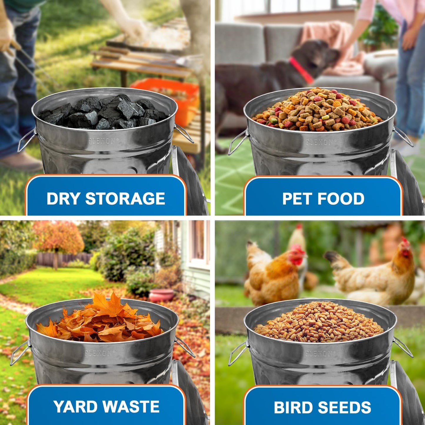 Plexon 2 Pack 13-Gallon Galvanized Steel Round Trash Can with Lid, Indoor and Outdoor Use, Durable Construction, Classic Design, Stylish