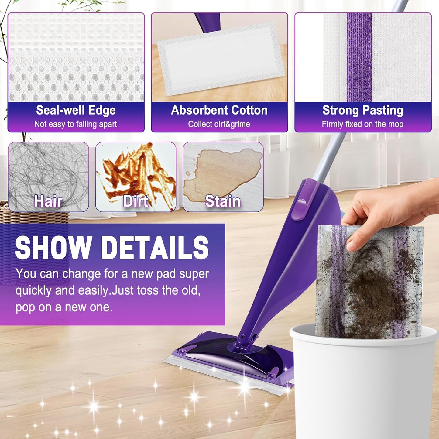 20Pack Mopping Pad Refill for Wetjet Mop Compatible with Wet Pads Refill Replacement for Wet Jet Pads Disposable Multi Surface Floor Mop Pads, Thickness & Absorbent