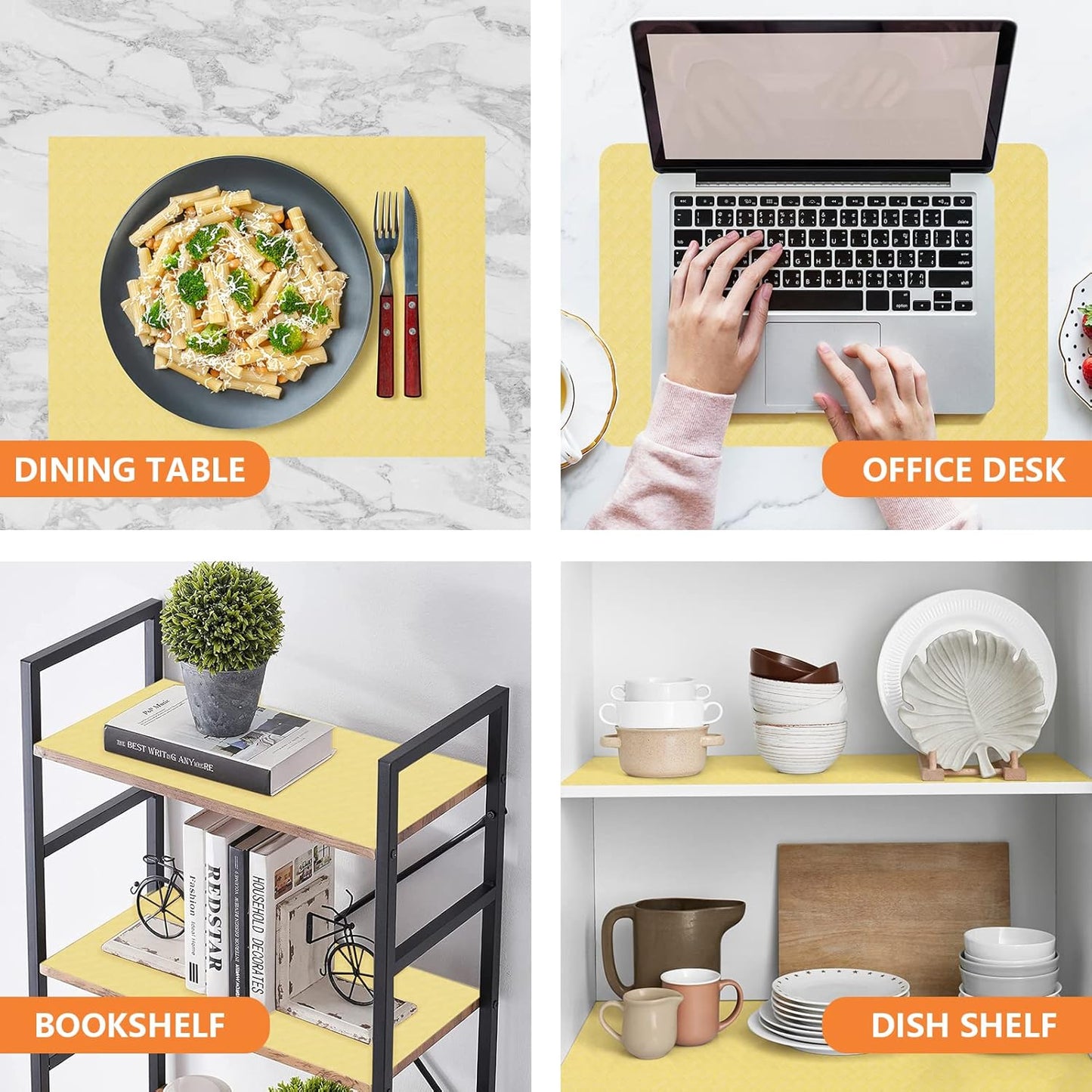 Shelf Liners for Kitchen Cabinets Refrigerator Liners Waterproof & Oil-Proof Kitchen Cupboard Liner Non Adhesive Drawer Mats Cabinet Liners for Shelves -Yellow Beige 11.8 x 236.2 Inches