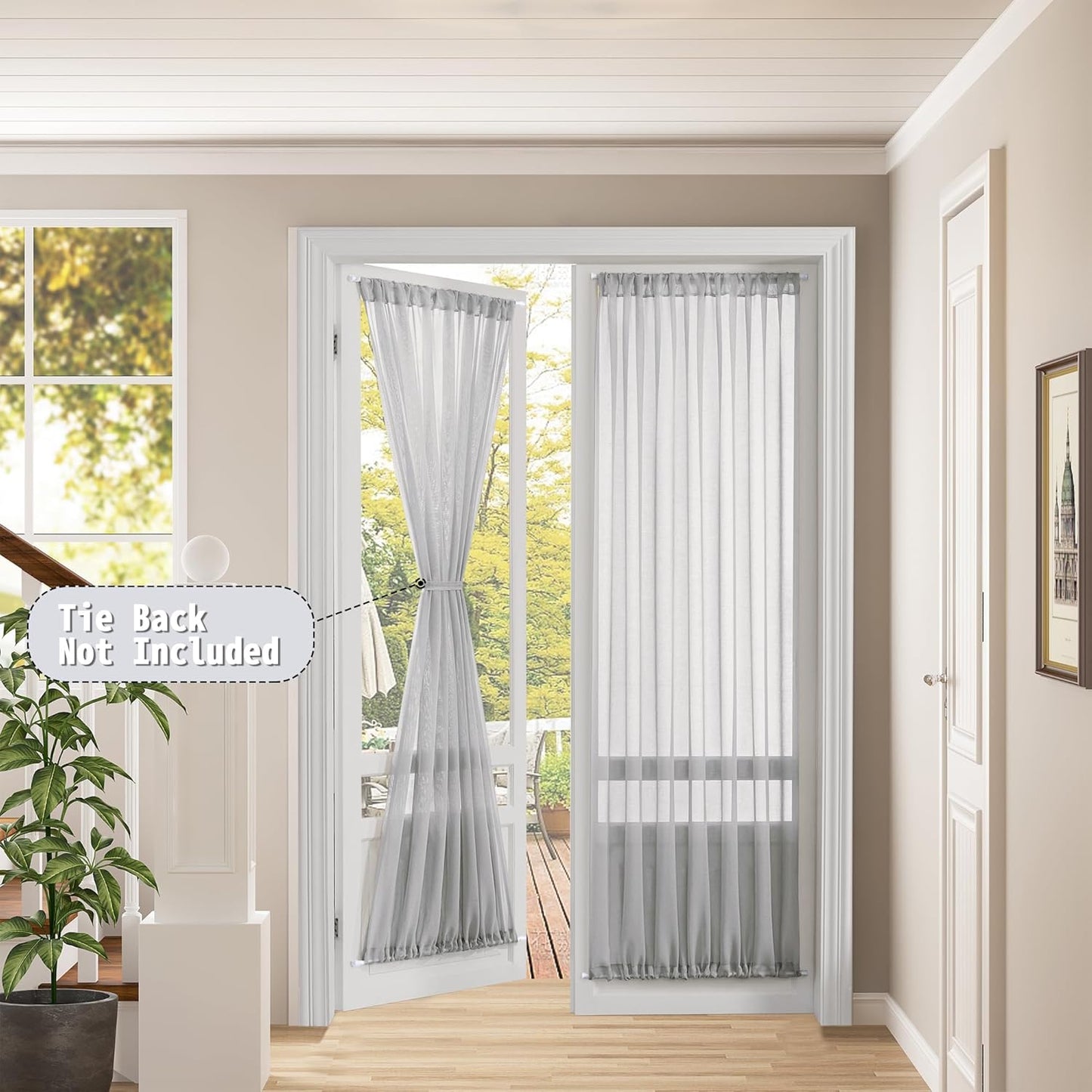 Tollpiz Sheer Door Curtain Closet Linen Textured Curtains Sheer Doorway Light Filtering Voile Patio Glass Door Rod Pocket Curtain French Door, 54 x 72 inches Long, Silver Grey, Set of 1 Panel