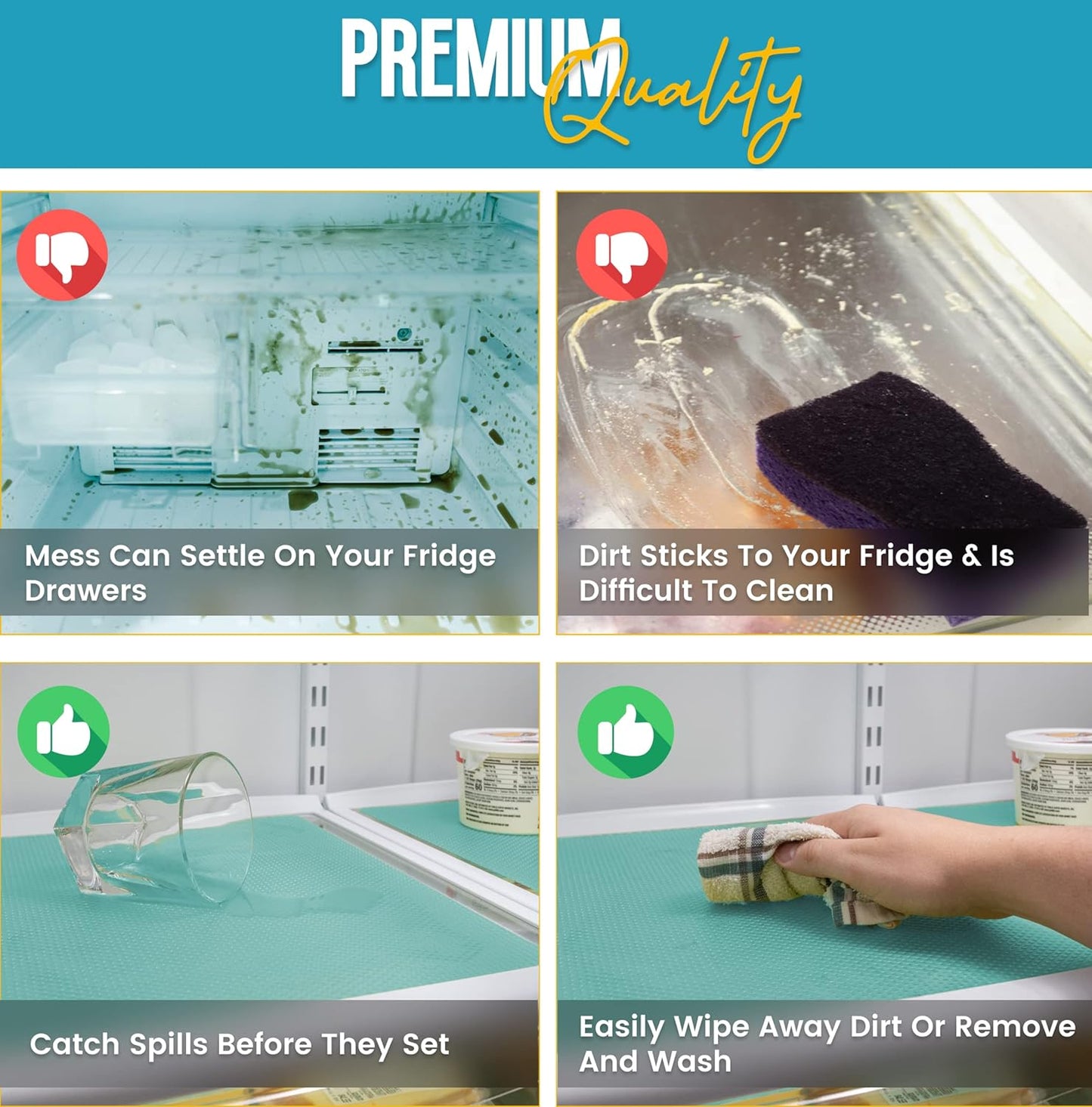 Refrigerator Liners for Shelves (8 Pack) by Linda’s Essentials - Non-Adhesive Shelf or Drawer Liner, BPA-Free Fridge Mats for Kitchen & Cabinets, Easy to Clean, Ideal Household Essentials (Blue)