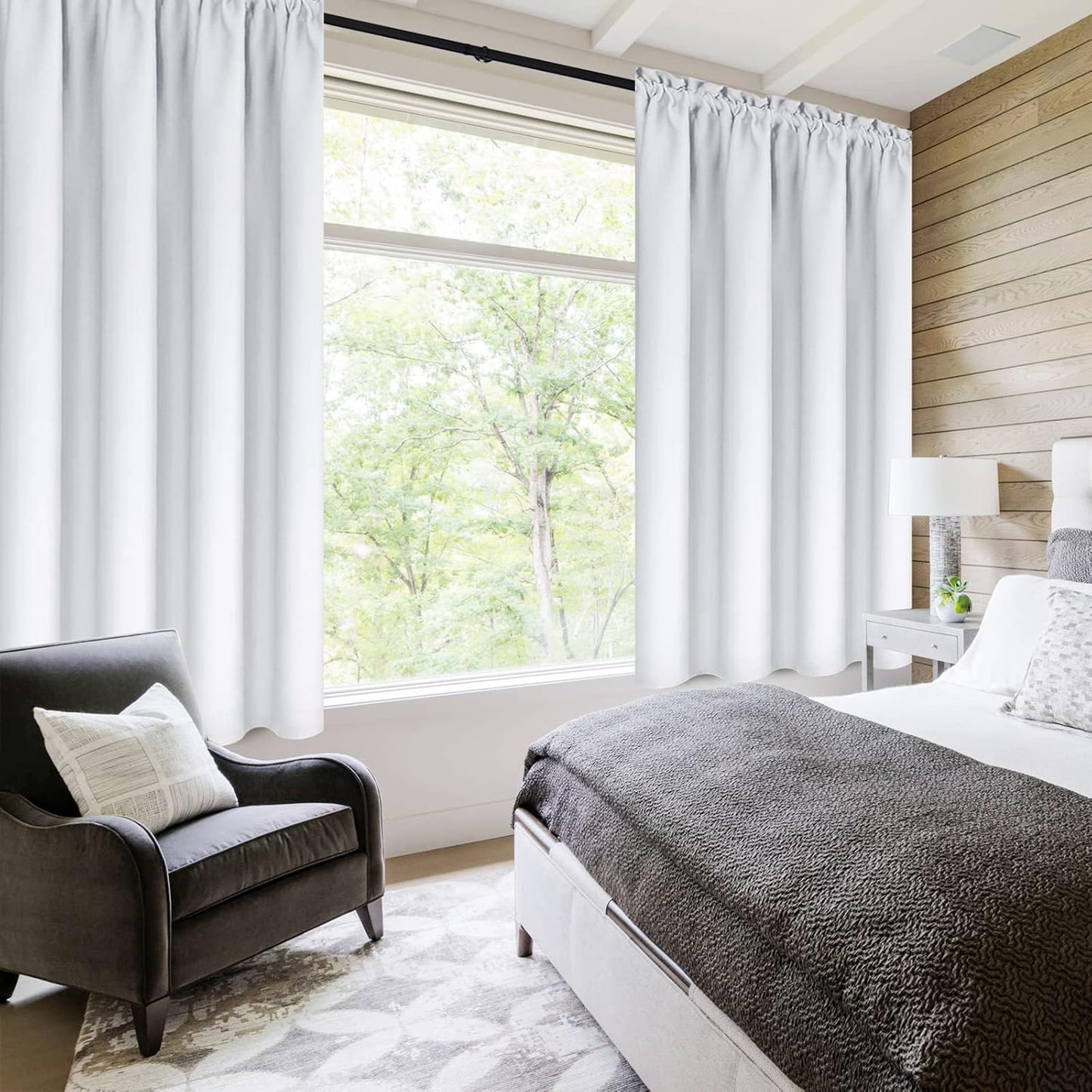 DWCN Greyish White Blackout Curtains for Bedroom –Rod Pocket Thermal Insulated Room Darkening Drapes for Living Room, W 42 x L 54 Inch, 2 Panels