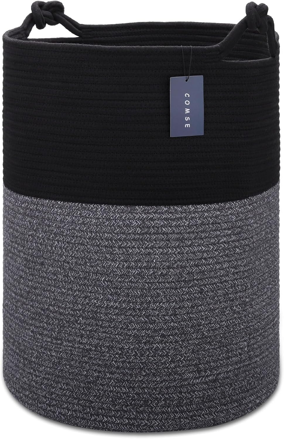 COMSE Extra Large Blanket Basket, Tall Woven Storage Basket, Nursery Hamper, 15.7”x 21.7”, Cotton Rope Laundry Hamper for Toys Clothes Towels, Black