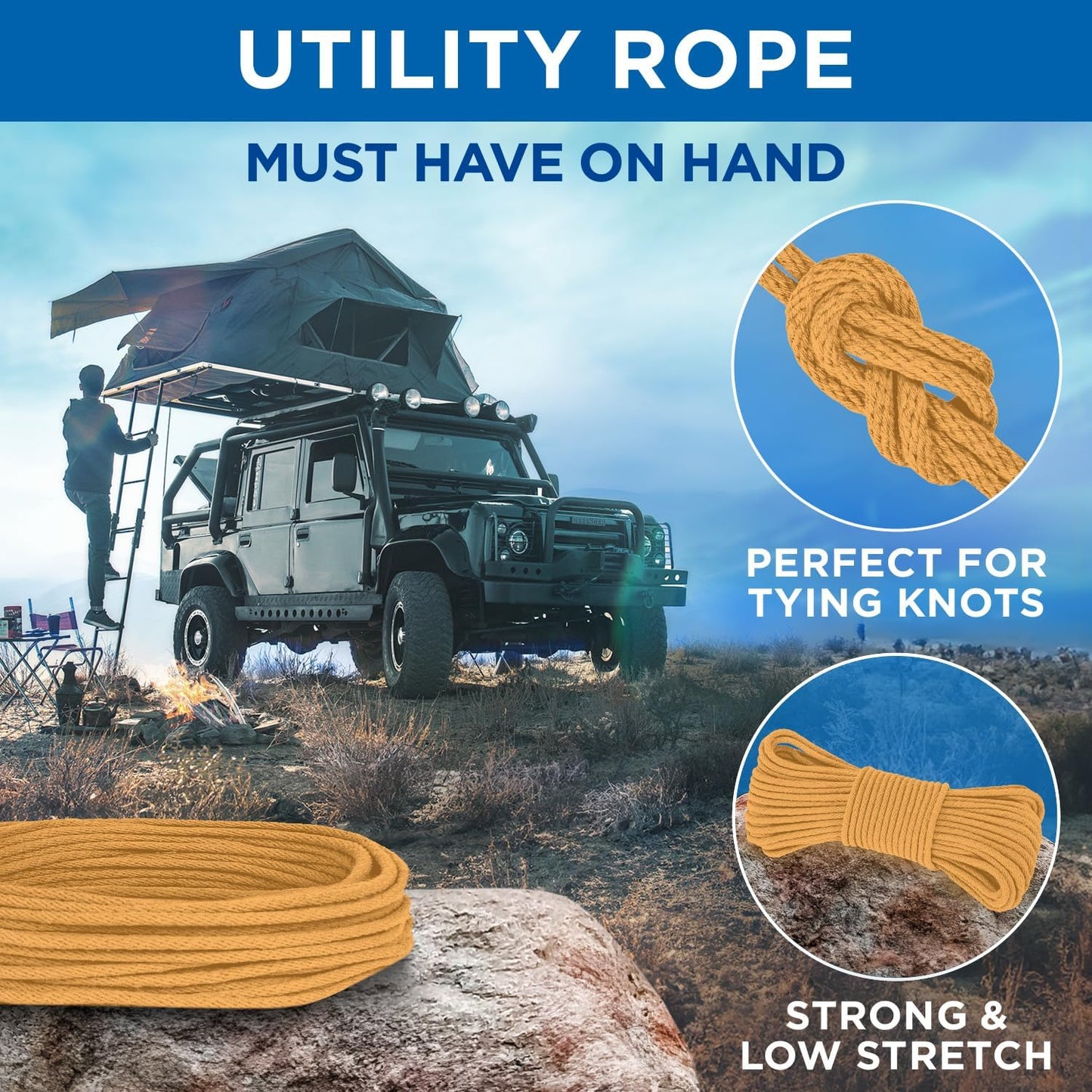 TECEUM Cotton Rope 3/16” (5 mm) – 100 FT – Strong All-Purpose Braided Rope – Natural Cotton – for Crafting, Сamping, Clothes Line, DIY, Indoor & Outdoor Use – Honey