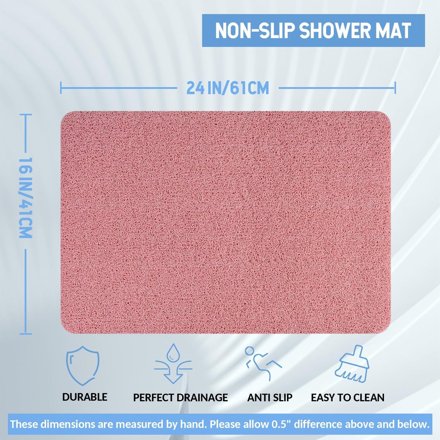 Non-Slip Bathtub Mat, Anti Slip Shower Mat, Fast Drying Bathtub Mats, Foot Scrubber Mat, Anti Slip Mat for Tub, Floor, Bathroom, Kitchen, Home, Hotel (Pink 24"×16")