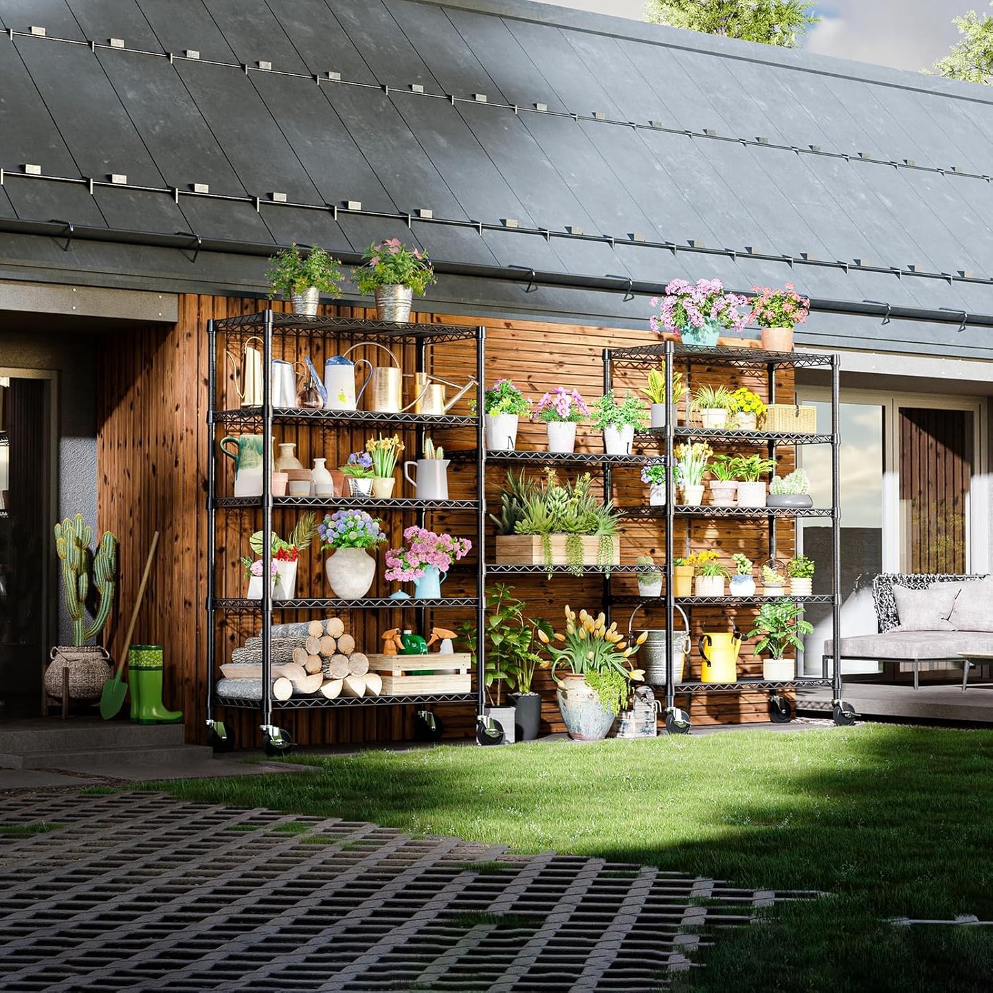 IZEUK 5-Tier Storage Shelving Unit with Wheels, Adjustable Heavy Duty Steel Wire Rack Organizer (Black, 17.7" D x 47.2" W x 76.7" H, 1750 lbs Capacity) for Garage, Kitchen, Office, Laundry, Basement