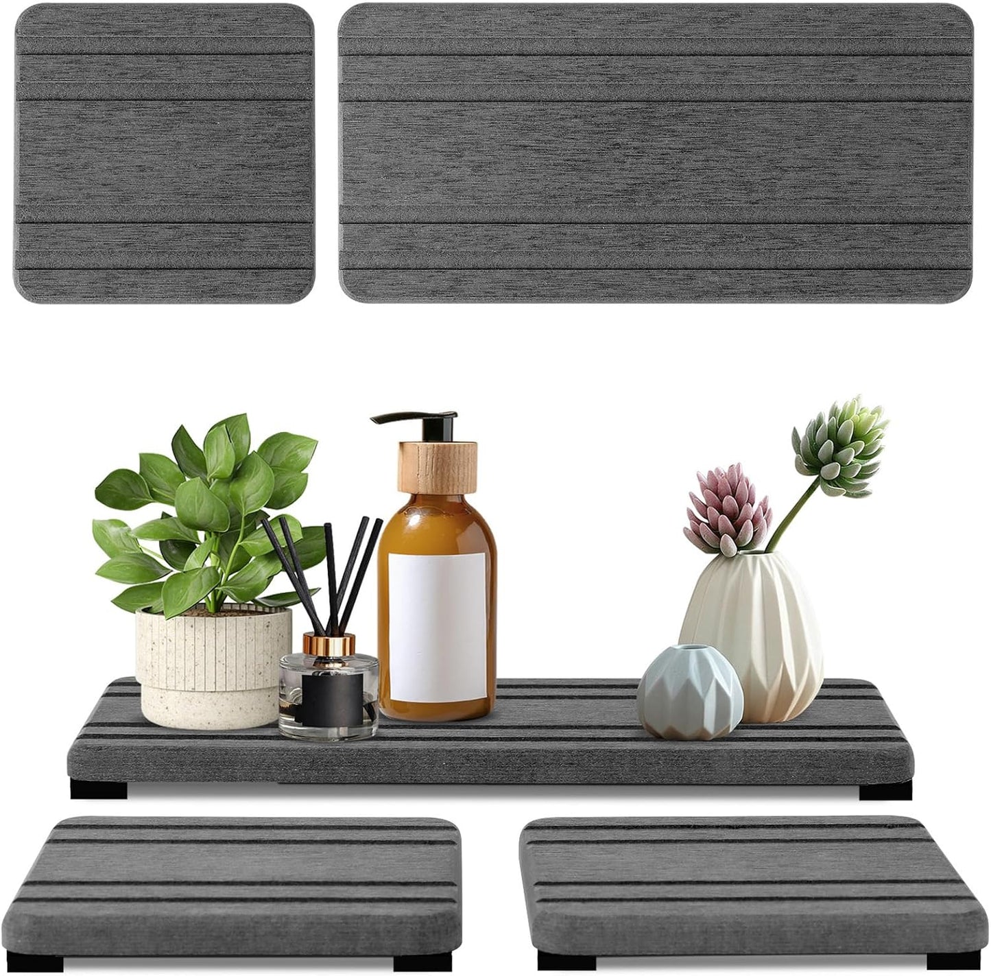 3PCS Water Absorbing Stone Tray, DryingNeat Diatomite Stone Sink Tray, Instant Dry Sink Coasters, Kitchen Sponge Hand Soap Holder, Countertop Fast Drying Counter Trays,8 * 4inch and 4 * 4inch