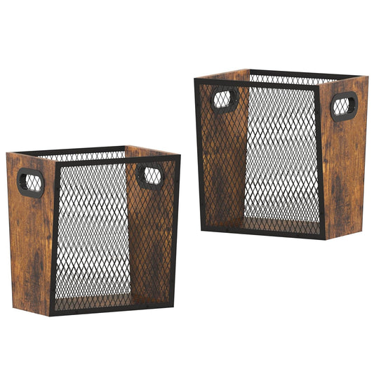 Piskyet Rustic Office Trash Can for Near Desk, 4.5 Gallon Unique Wood Bedroom Garbage Can,Vintage Wastebasket with Handle, Decorative Trash Can for Home Office,2pack 10.8" L x 7.8" W x 11.8" H