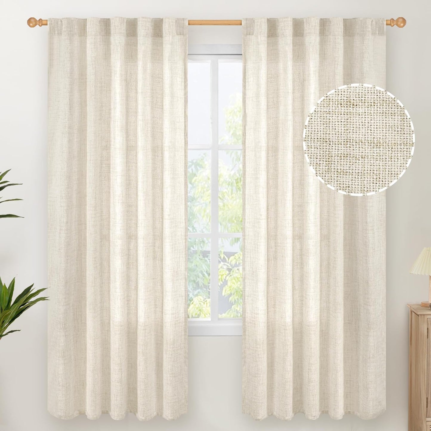 YoungsTex Linen Curtains 72 Inch Length for Living Room - Light Filtering Window Drapes with Back Tab Rod Pocket for Bedroom Office Dining Country Privacy, 42 X 72 Inch, 2 Panels