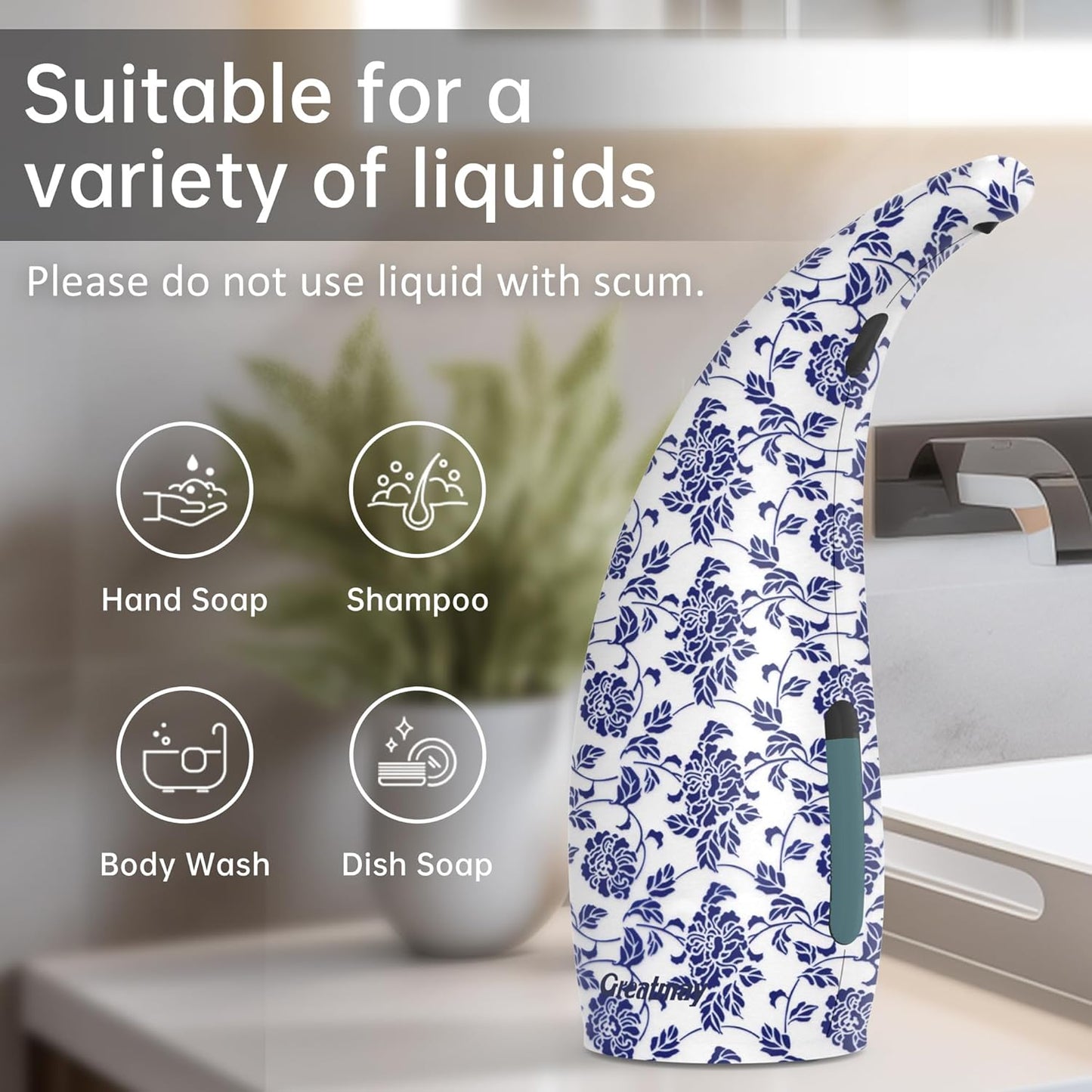 Adjustable Automatic Soap Dispenser Touchless, 4 Adjustable Levels Touchless Sensor Liquid Soap Pump Dispenser，300ml Rechargeable Magnetic Charging Hand Soap Dispenser for Kitchen，Bathroom