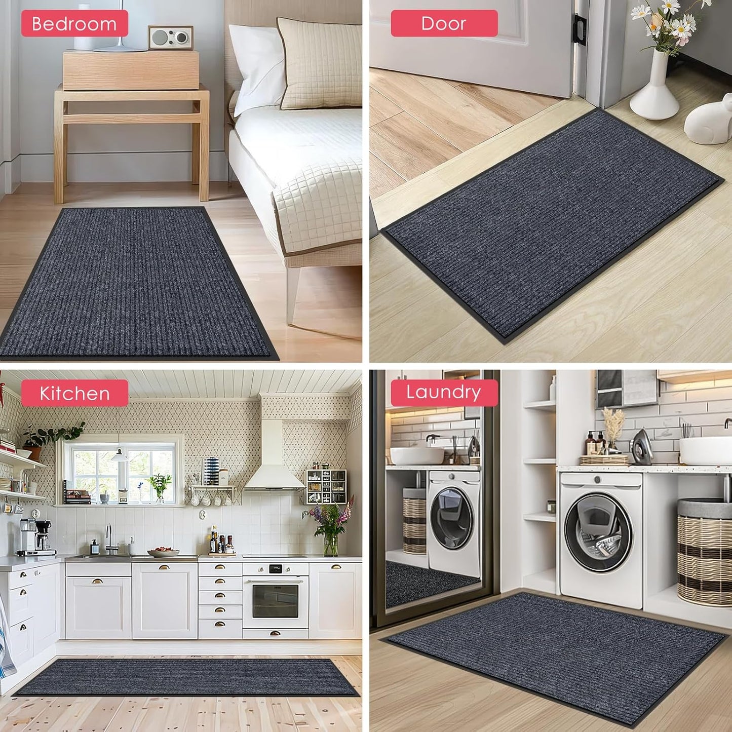 Kuyal Front Door Mat, 2'x4' Indoor Outdoor Entrance, Commercial Floor Inside Outside Entrance, Heavy Duty Durable Welcome Mat, Rubber Backing Non Slip Outdoor Rug for Entryway,Dark Gray