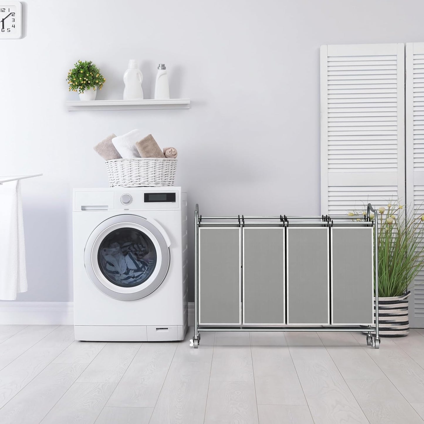 Simple Houseware 4-Bag Heavy Duty Laundry Sorter Rolling Cart, Silver