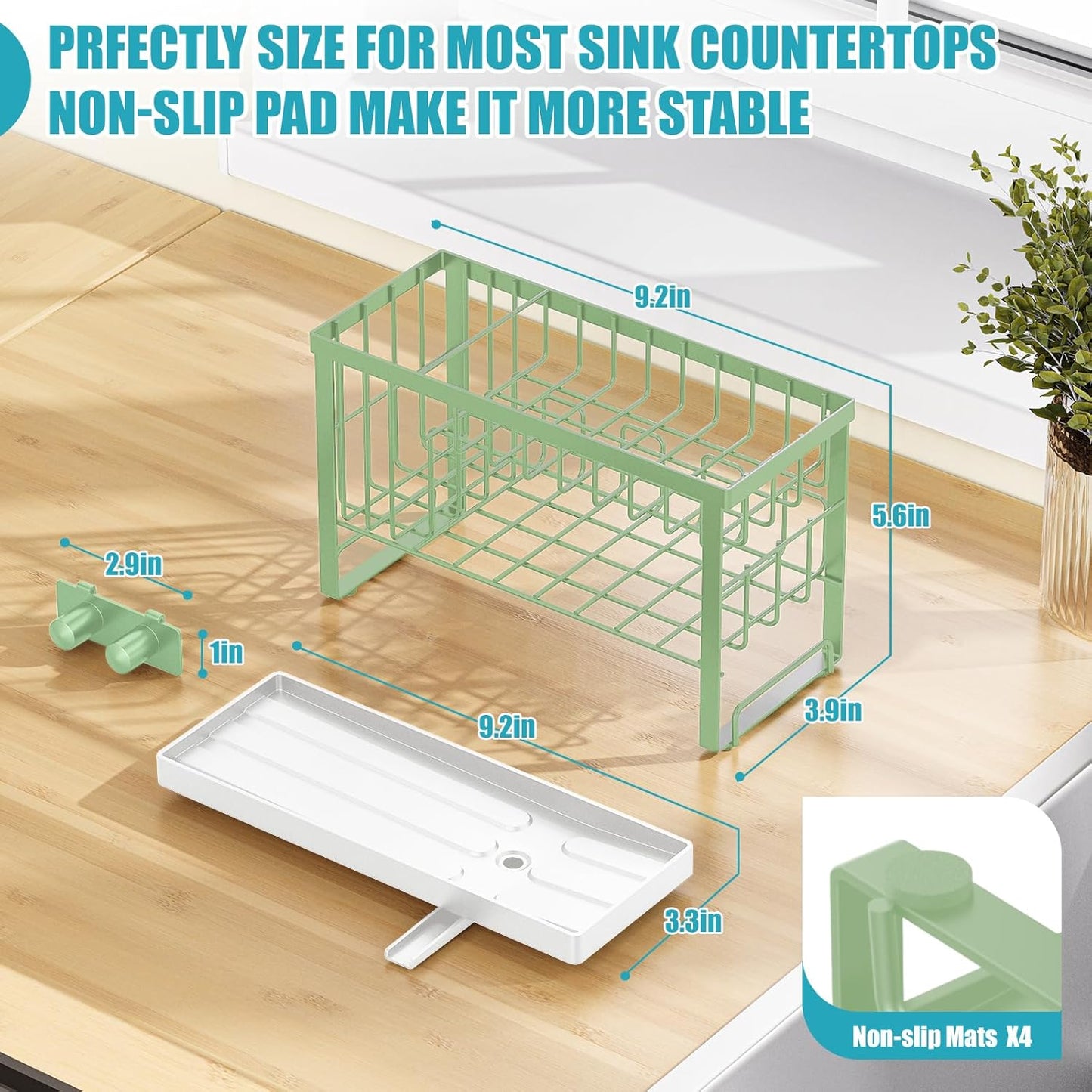 Sponge Holder for Kitchen Sink with Flexible Sink Caddy Smiley Face,2 Tier Kitchen Sponge Holder Countertop and Storage Essentials,Soap Dispenser Organize,Home Decor Accessories-Green