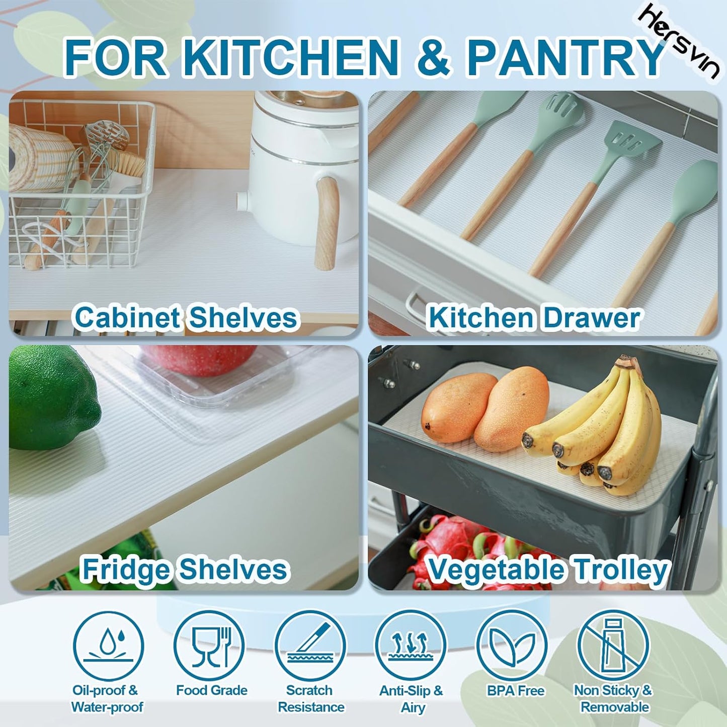 Shelf Liners 20 in x 20 ft EVA Drawer Mats, Non-Adhesive Cupboard Protector, Kitchen Cabinet Lining Fridge Liner (White Stripe, 50.8x610cm)