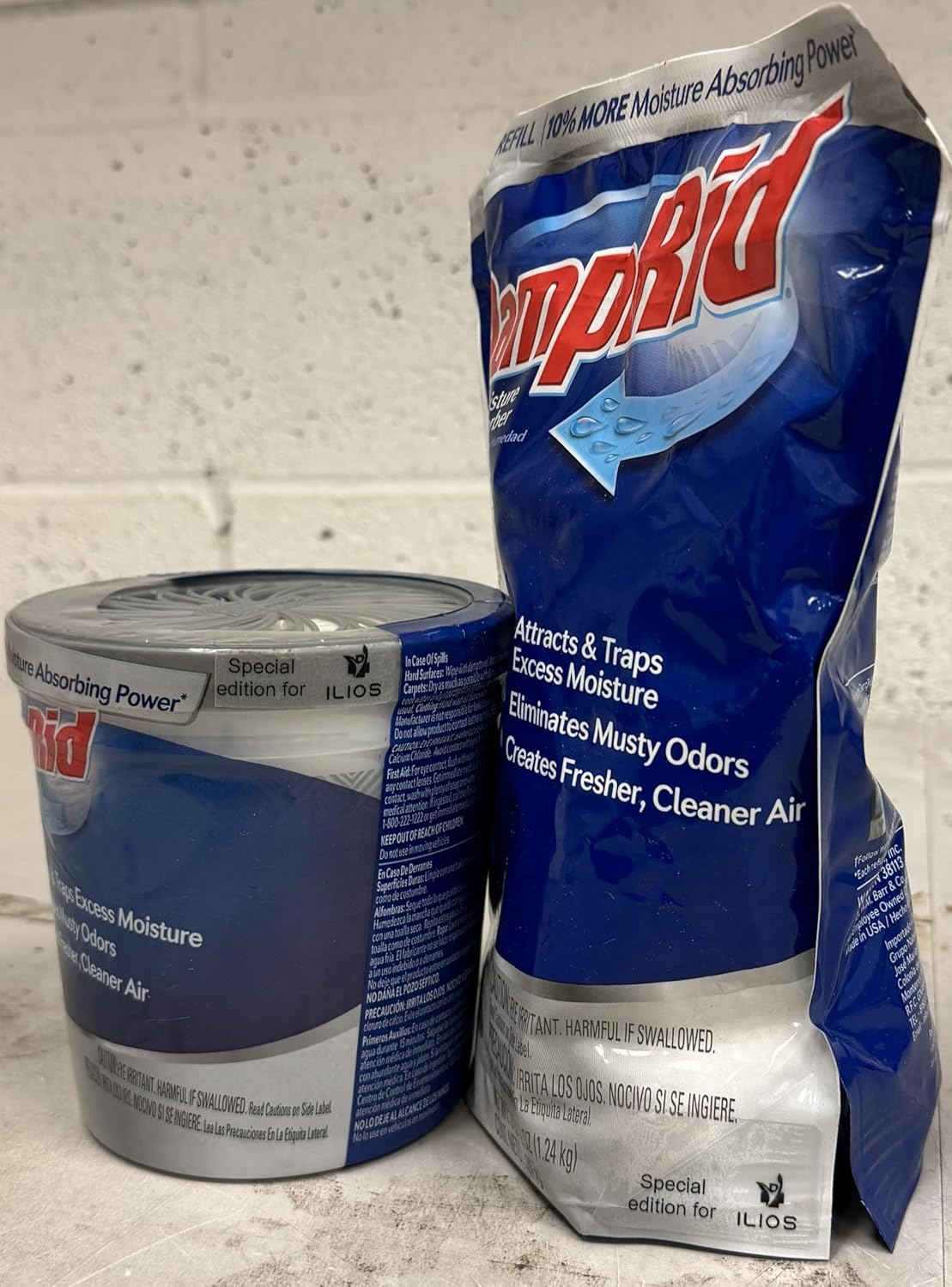 Damp Rid Refillable Moisture Absorber, Includes Single Damp Rid Pure Linen 11oz. Cup & 44oz. Refill Bag - Moisture Absorbers for Closet, 10% More Absorbing Power*, Cleaner Air - ILIOS Packaging.