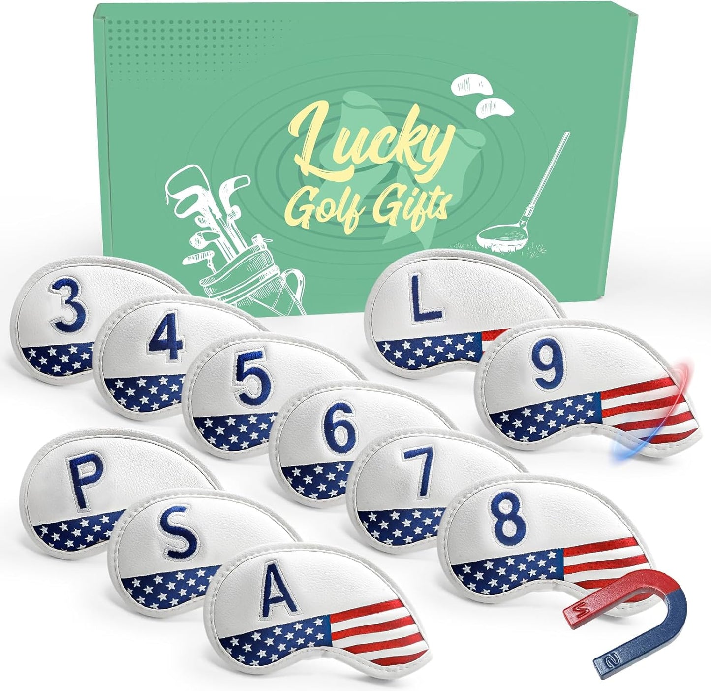 FINGER TEN Golf Club Covers for Irons Magnetic Value 11 Pack, Synthetic Leather Deluxe Head Cover Set Headcovers for Irons Fit Main Iron Clubs