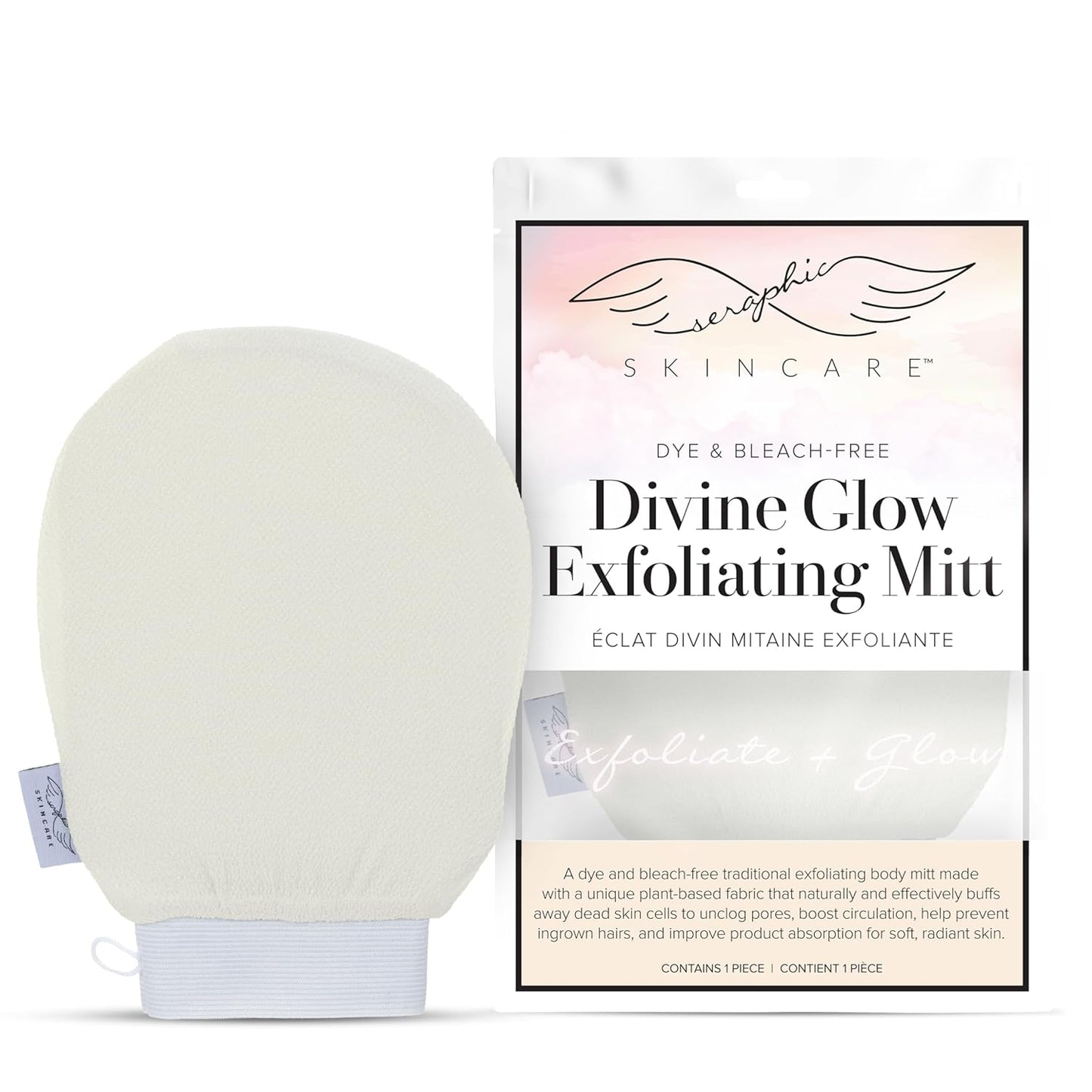 Seraphic Skincare Divine Glow Exfoliating Mitt (1pc) – 100%, Dye-Free, Bleach-Free Vegan Viscose Korean Exfoliating Glove – Body Exfoliator for Self-Tan Removal & Keratosis Pilaris