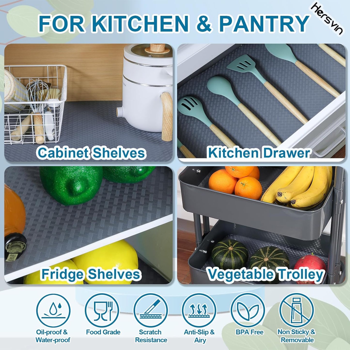 Shelf Liners 12 in x 20 ft EVA Drawer Mats, Non-Adhesive Cupboard Pad, Kitchen Cabinet Lining Fridge Cushion (Gray Crossed Stripe, 30.5x610cm)