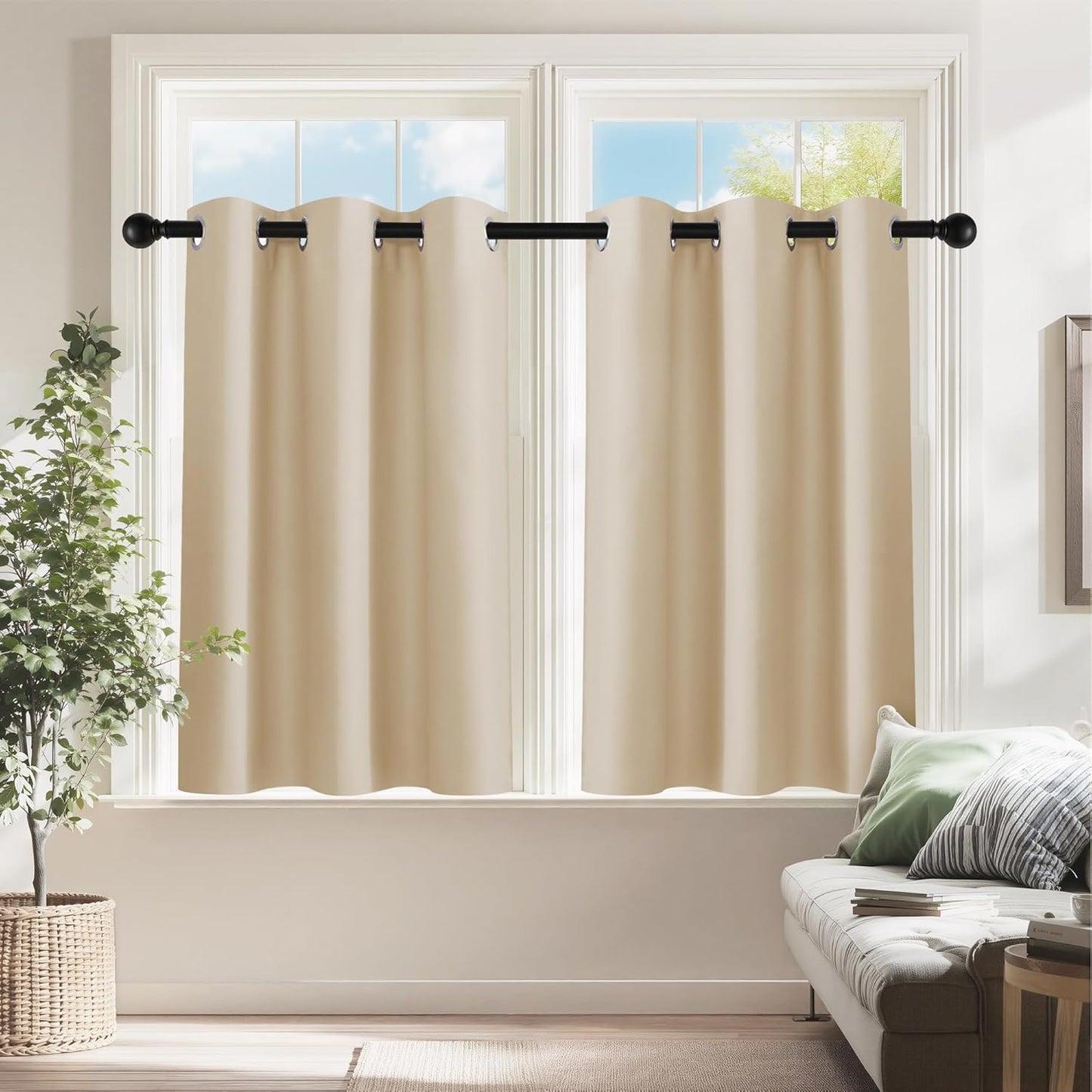 PONY DANCE 30 Inch Length Curtains - 2 Panels Blackout Thermal Insulating Small Curtain Tiers for Bathroom with Top Grommet (Biscotti Beige, 29 Inch Width)