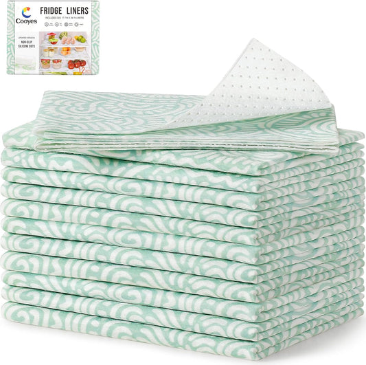 Cooyes 12 Pack Refrigerator Shelf Liners for French Door Fridge, 17.7" × 36" Extra Large, Non-Slip Fridge Mats Machine Washable, Refrigerator Drawer Liner for Glass Shelves Kitchen Cabinet