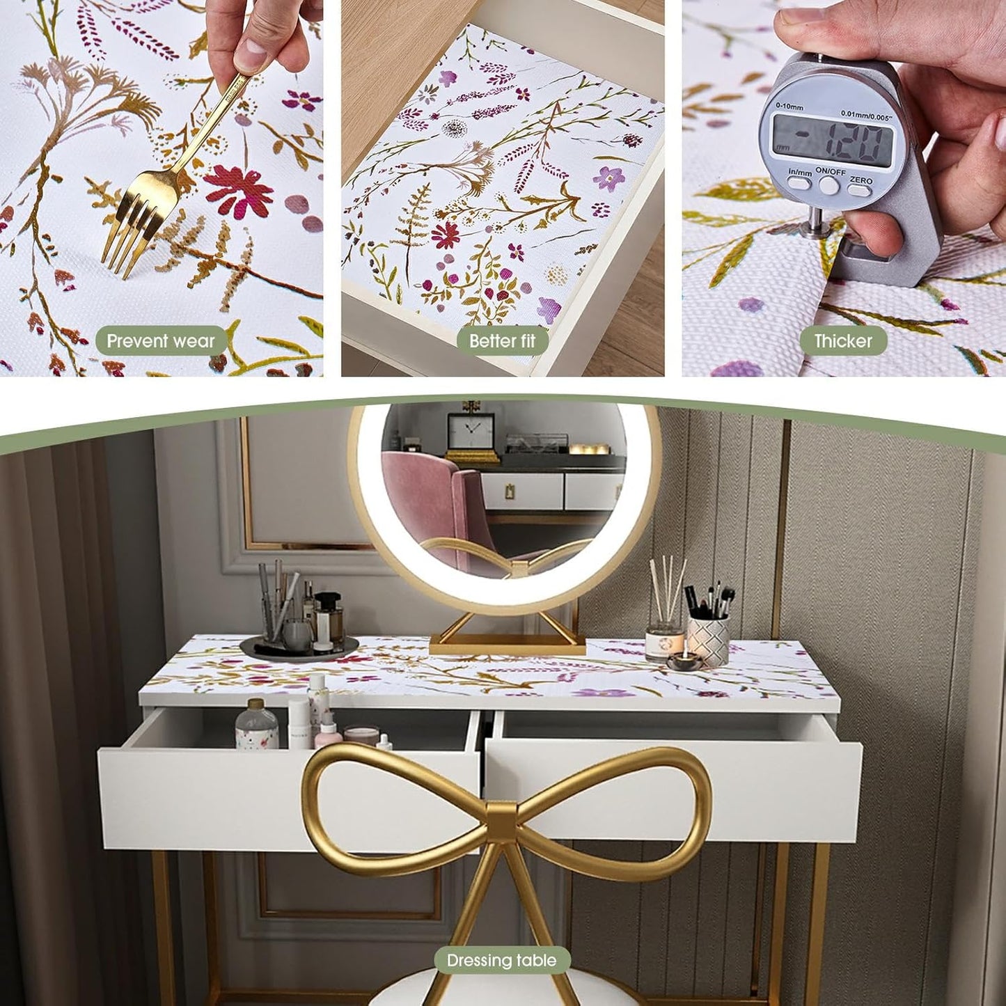 Drawer and Shelf Liner for Kitchen Cabinets 12INx20FT, Non Adhesive, Non Slip Floral Cabinet Shelf Drawer Liner Shelf Paper for Kitchen, Waterproof Cupboard Liners (Colorful Floral)