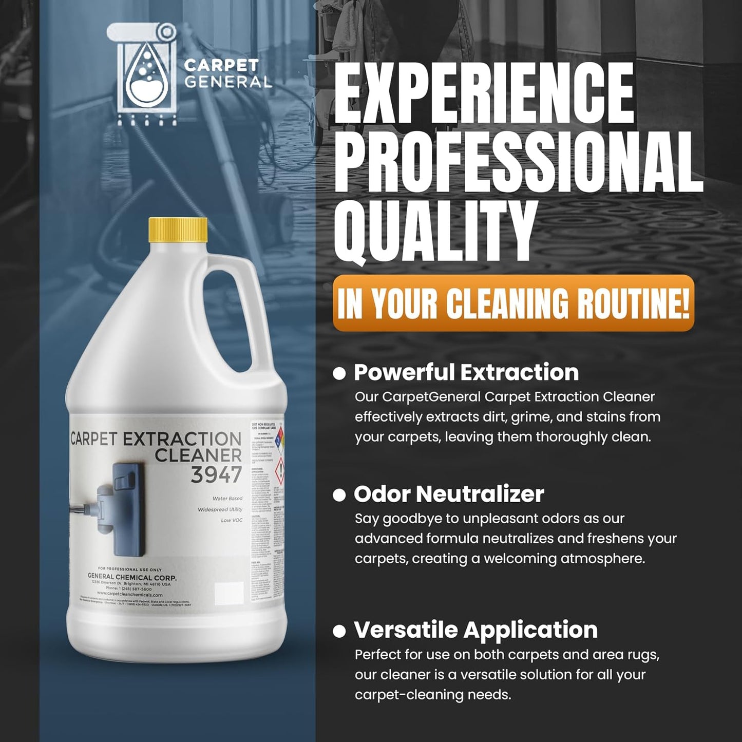 Carpet Extraction Cleaner - Water-Based Professional Deep Clean Carpet Cleaner Solution for Machine - Heavy Duty Stain Remover, Pet-Friendly, Ideal for Residential & Commercial Use