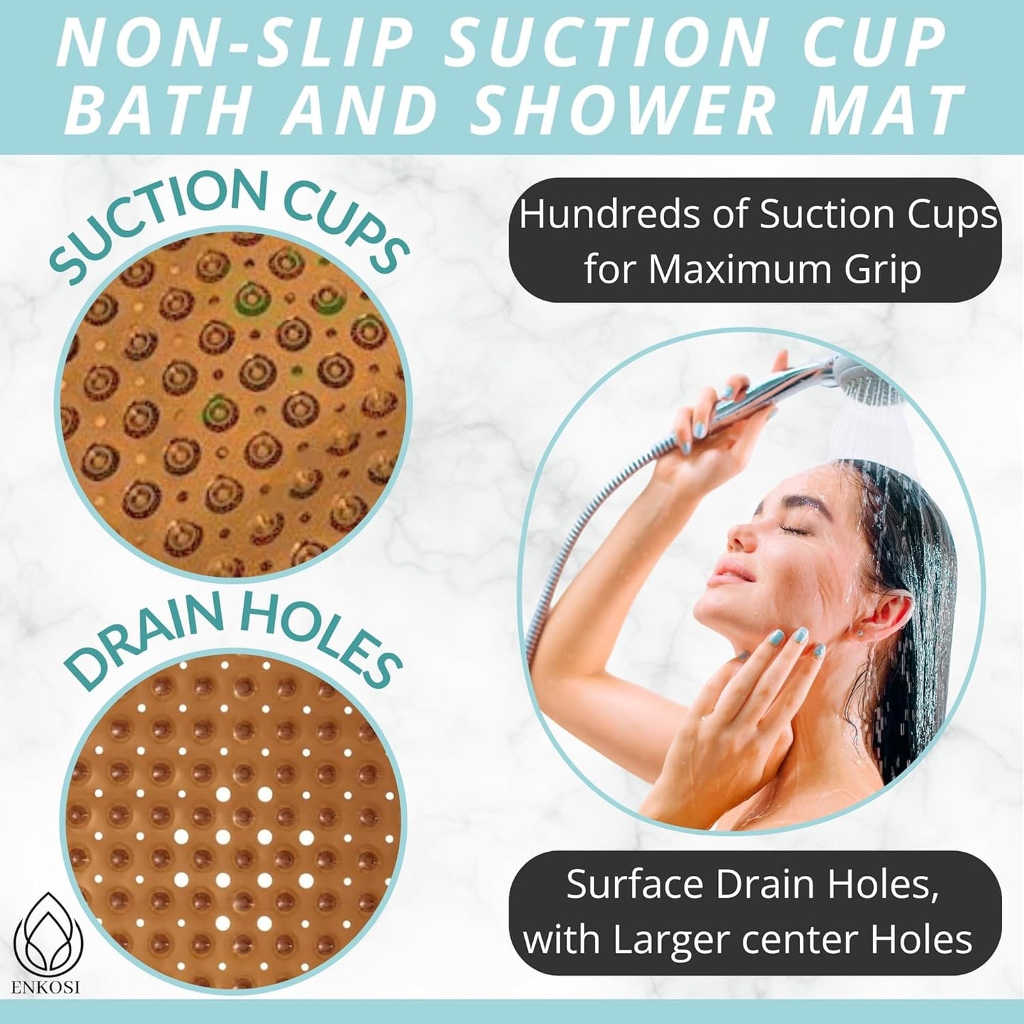 ENKOSI Bath Mat - Large Non Slip Bathtub & Shower Mat - Extra Long 40 x 16 Inch Bathroom Mats for Tub Nonslip Anti Slip Bathmats (40x16 Clear Brown 1-Pack)