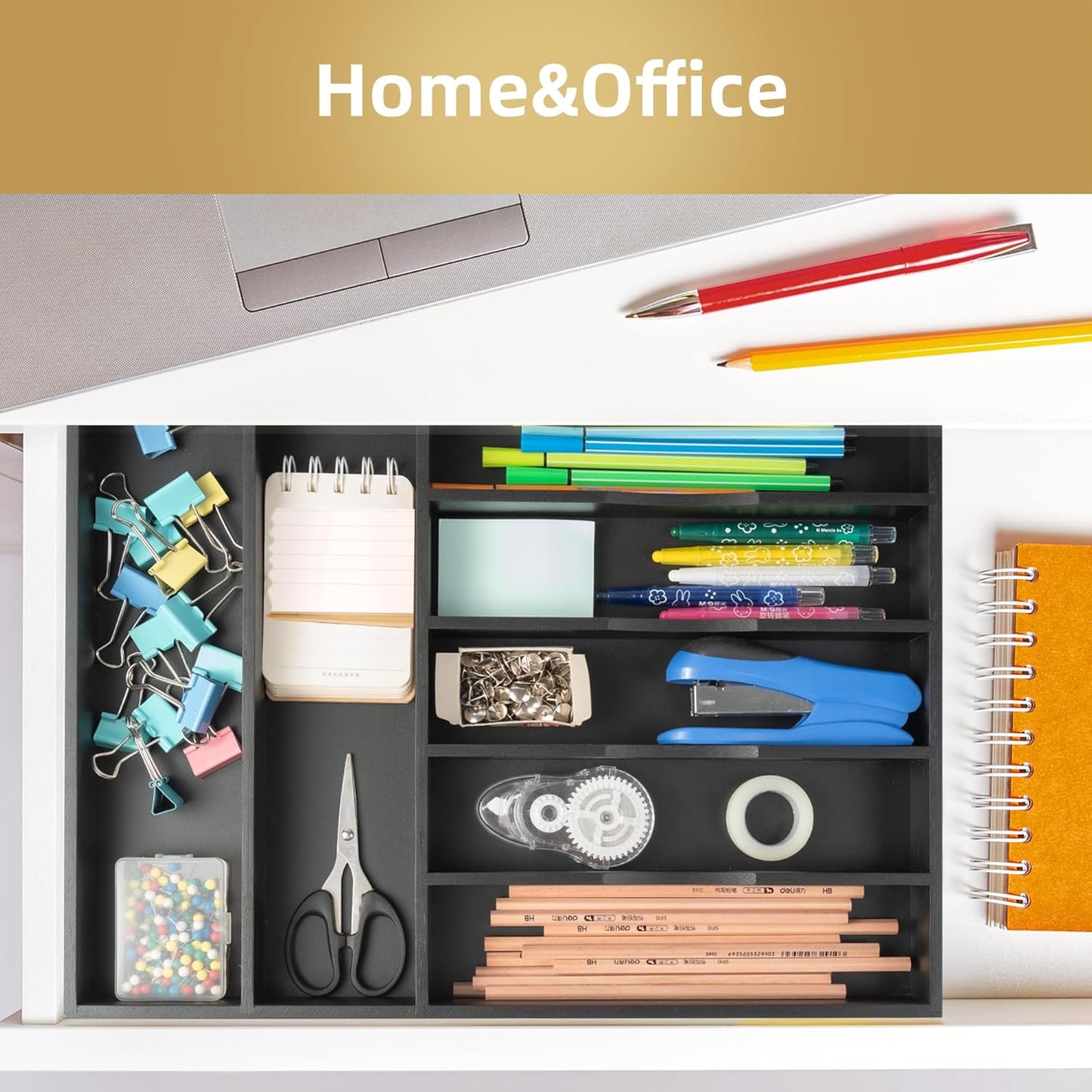 Silverware Organizer Bamboo Kitchen Drawer Organizer Utensil Organizer Silverware Holder Cutlery Organizer in drawer Flatware Organizer Tray (Black 7 Slots)