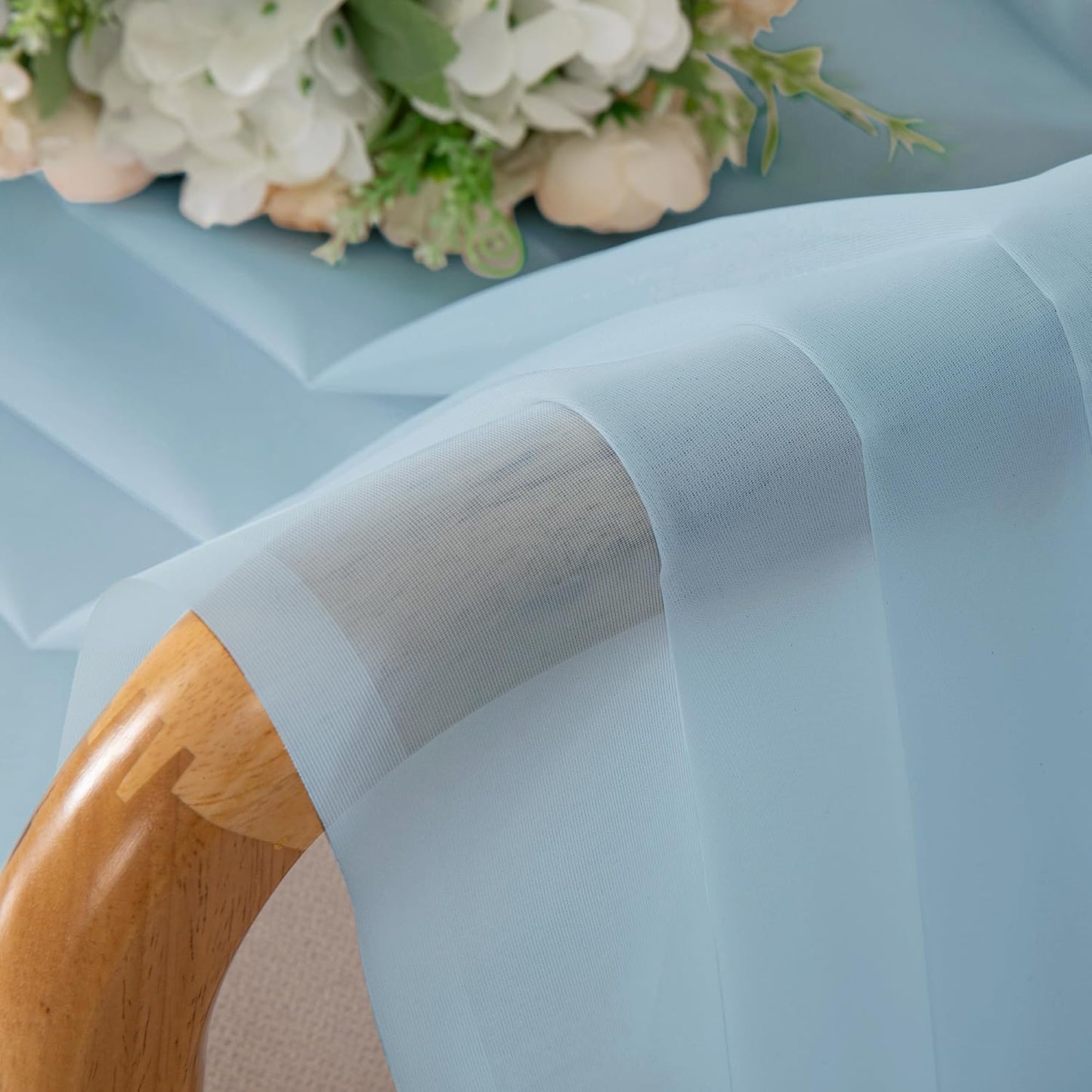 Chyhomenyc Sky Blue Sheer Curtains 45 Inch Long 2 Panels, Light Filtering Rod Pocket Voile Short Curtains Drapes for Living Room Bedroom Small Windows, 42Wx45L Inches