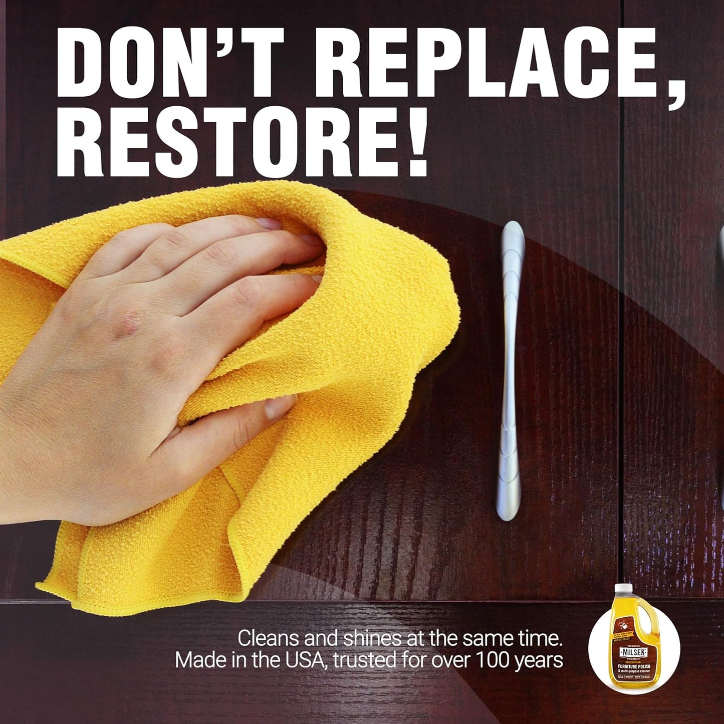 Milsek Furniture Polish and Wood Cleaner with Lemon Oil - Multipurpose Solution for Home Improvement from Hardwood Floors to Kitchen Cabinets - 64 Fl Oz (Pack of 1)