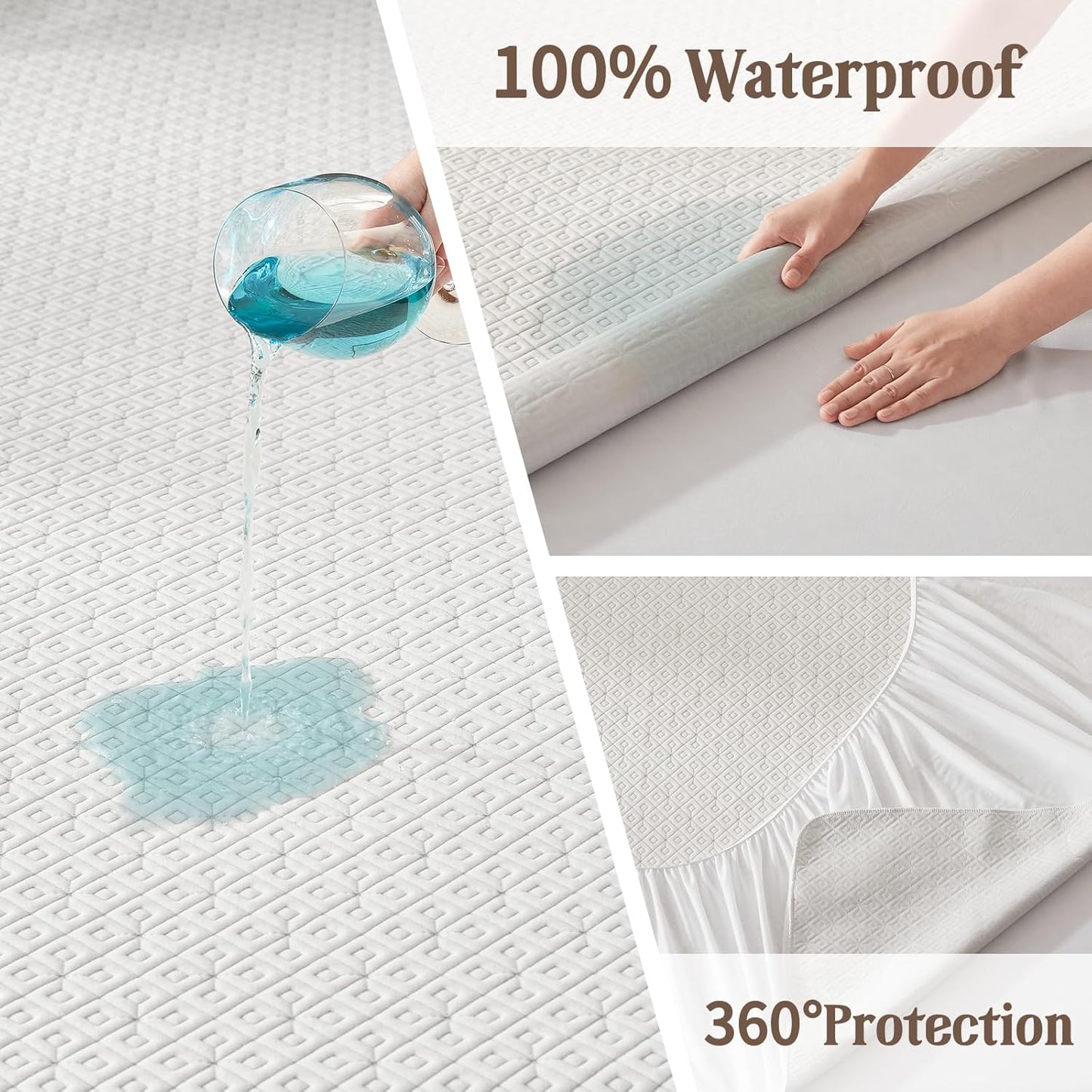 BEDLORE Full Size Mattress Protector, Waterproof Noiseless Mattress Cover with Stretchable Pockets for 6-15 inches Mattress, Soft Breathable Mattress Pad for College Dorm (White)