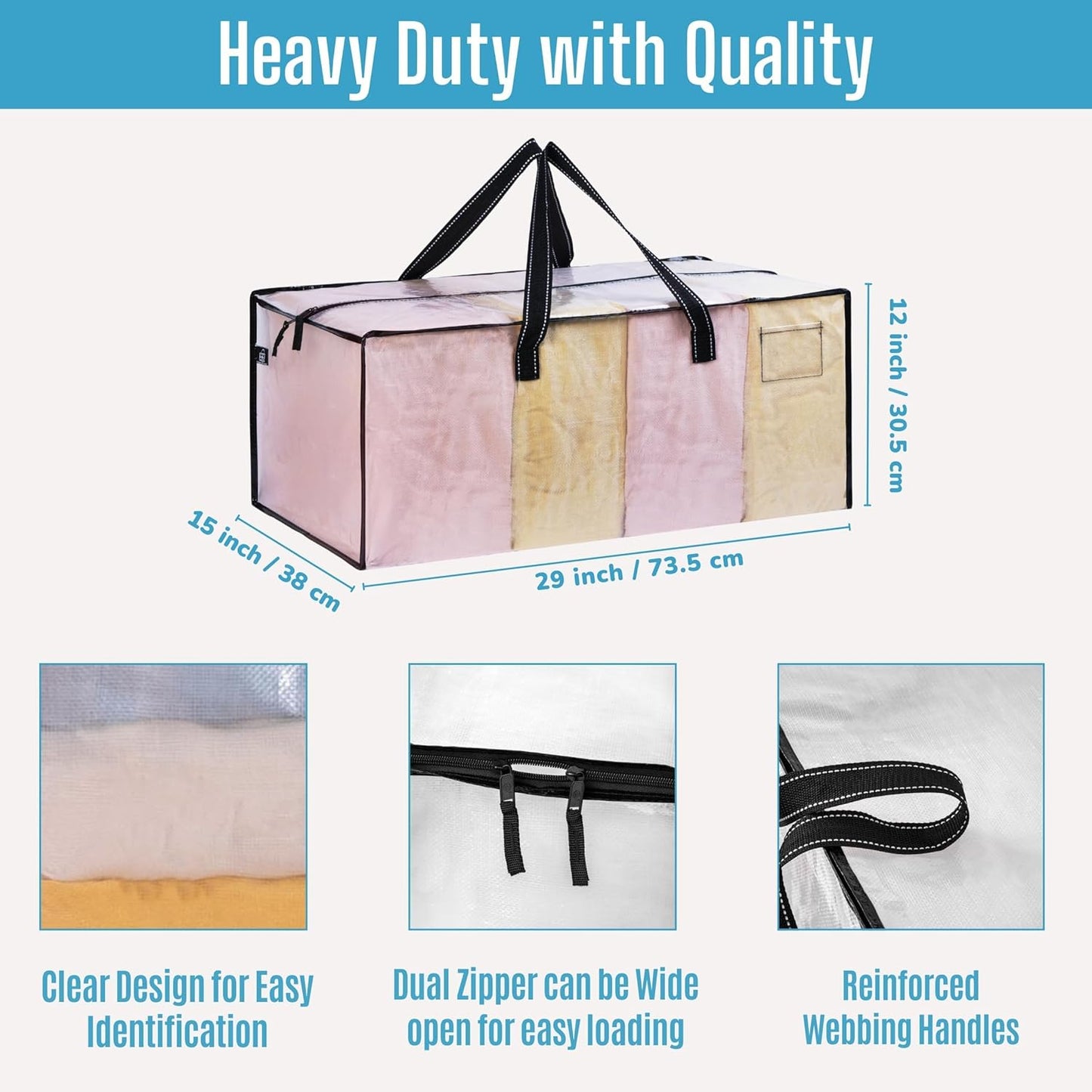 VENO 6 Pack Moving Bags Extra Large Storage Bags for College Move-In, Heavy-Duty Storage Totes, Packing Boxes, and Wardrobe Moving Supplies - Durable Laundry Bags for Clothes (Clear, 6 Pack)