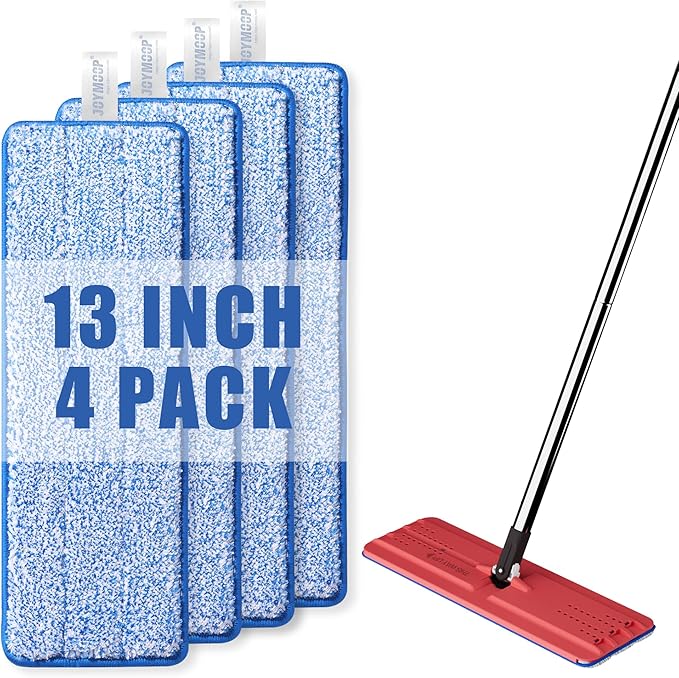 JOYMOOP Microfiber Mop Pads Replacement for JOYMOOP Flat Mop Bucket Set, Pack of 4 Refills 13-inch - Slate Blue