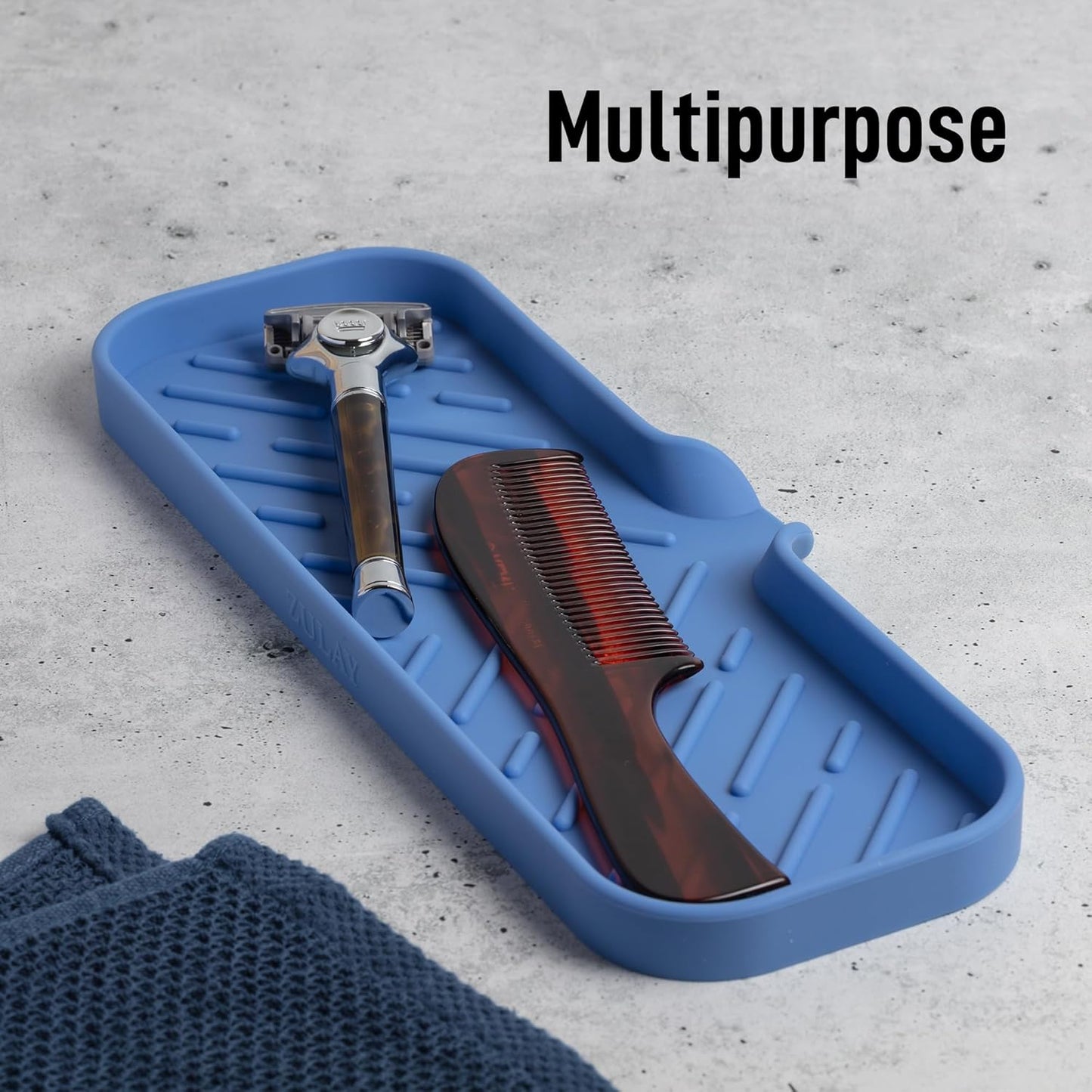 Zulay Large Silicone Sponge Holder (12x4) – Flexible Sink Organizer Tray for Kitchen & Bathroom – Multipurpose Soap Dish for Sponges, Makeup, Trinkets & More (Provence Blue)