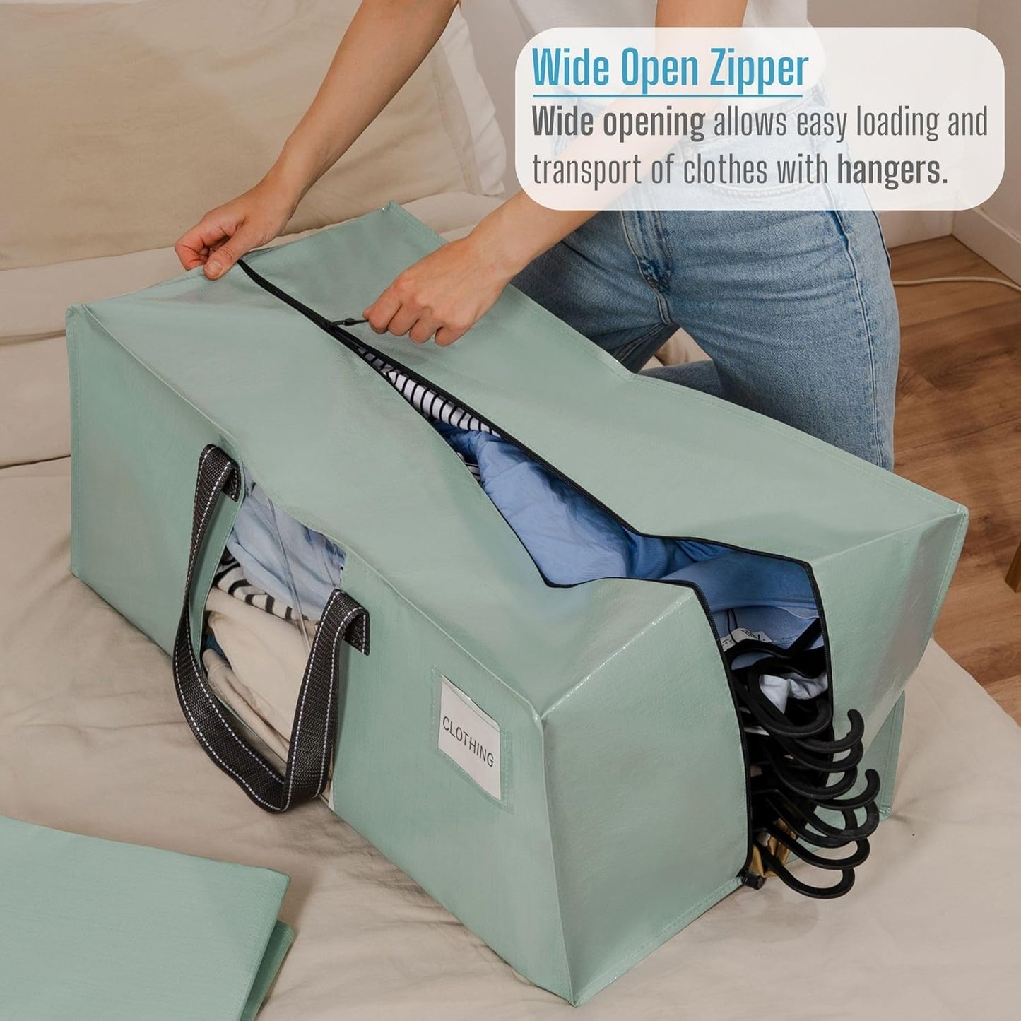 VENO 10 Pack Moving Bags for College, Heavy-Duty Storage Totes, Moving Boxes and Wardrobe Packing Supplies Alternative - Extra Large Durable Laundry Bags for Clothes (Shiny Light Green, 10 Pack)