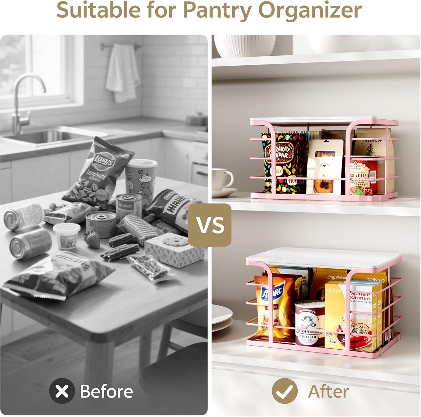 2 Pack Extra Large Stackable Pantry Storage with Bamboo Top,Wall Mount Trash Bag Dispenser Roll Holder for Kitchen Pantry Laundry Room,Pink